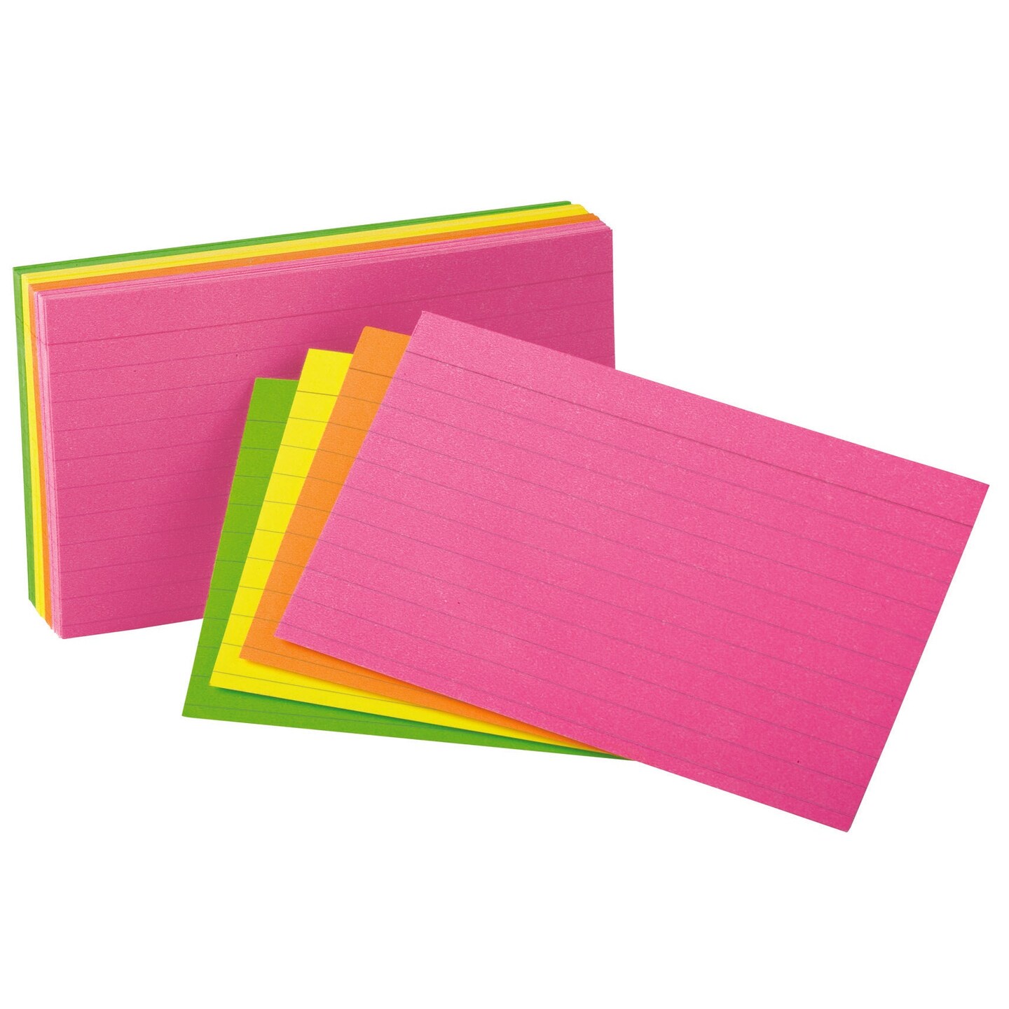 Neon Index Cards, 4&#x22; x 6&#x22;, Ruled, Assorted Colors, Pack of 100