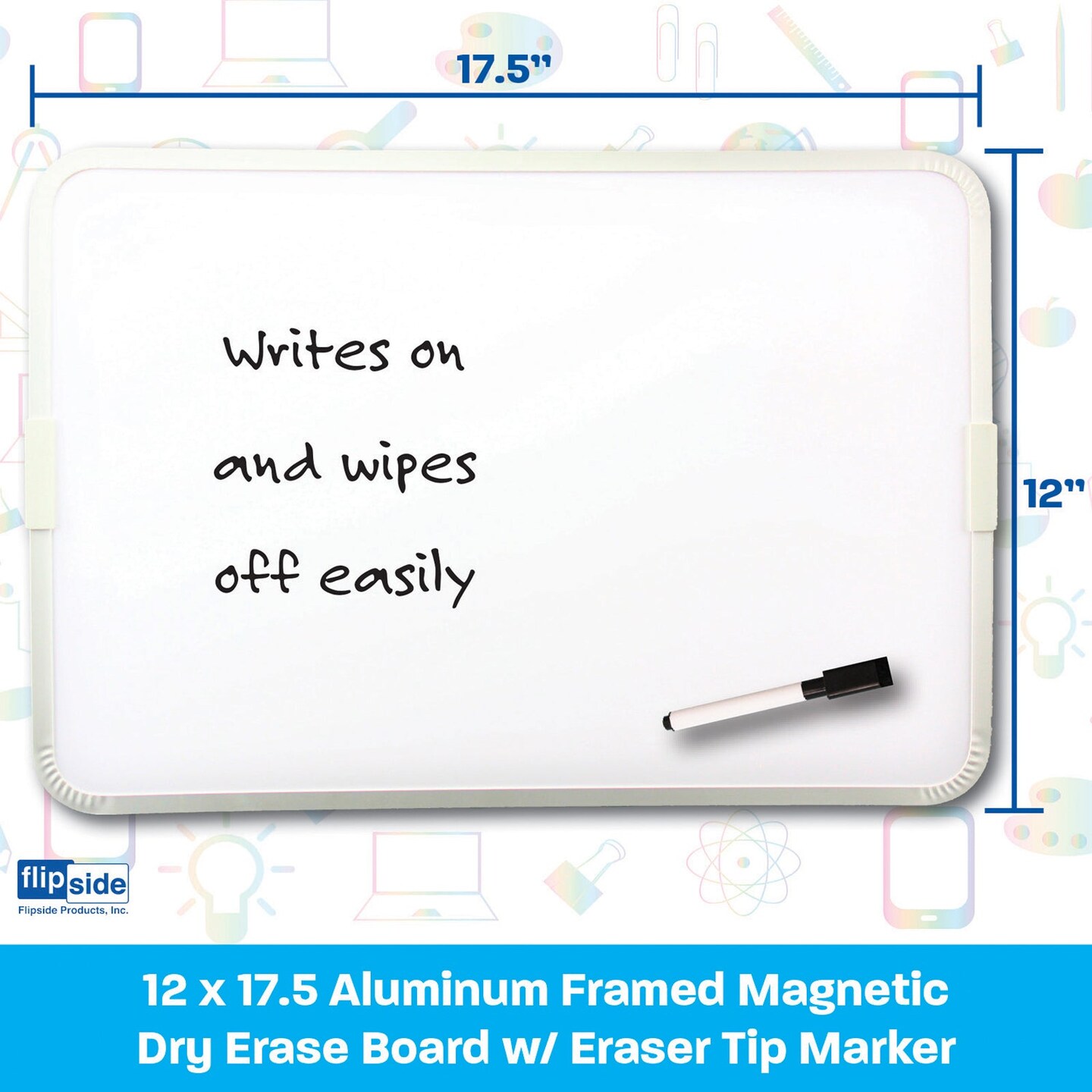 Two-Sided Aluminum Framed, Magnetic Dry Erase Board w/Pen, 12&#x22; x 17.5&#x22;