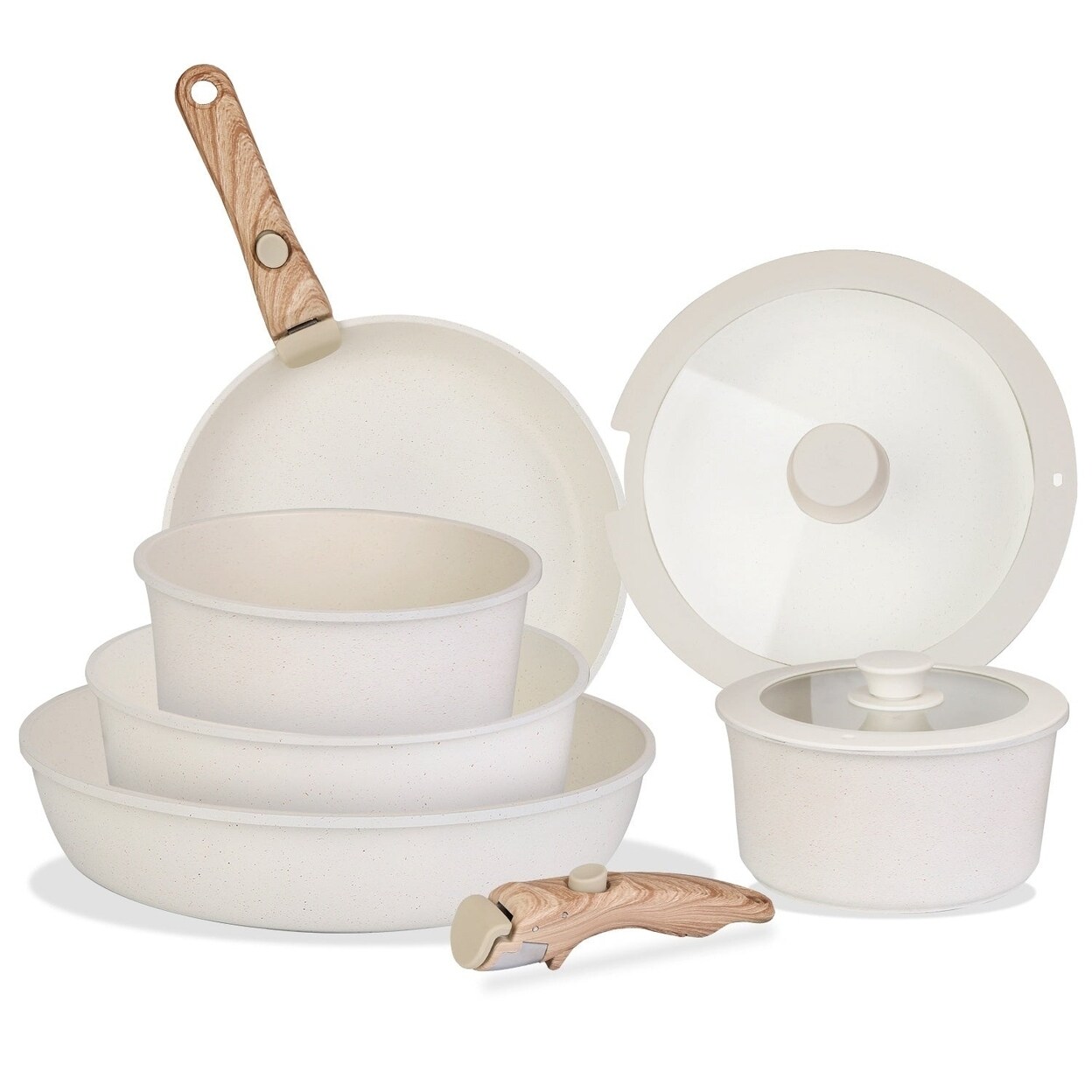 9Pcs Nonstick Cookware Set Kitchen Pots And Pans Set With Detachable Handles Tempered Glass Lids Dishwasher Oven Safe
