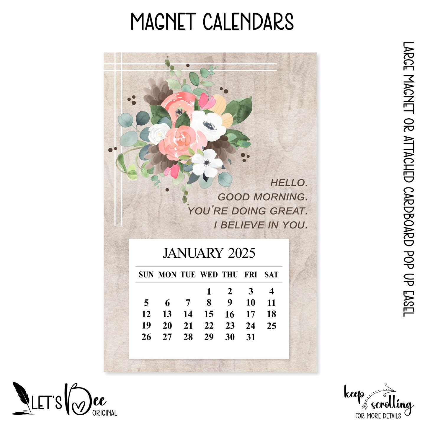 2025 Inspirational Refrigerator Magnet Calendar, 2025 Mini Floral Desk ...