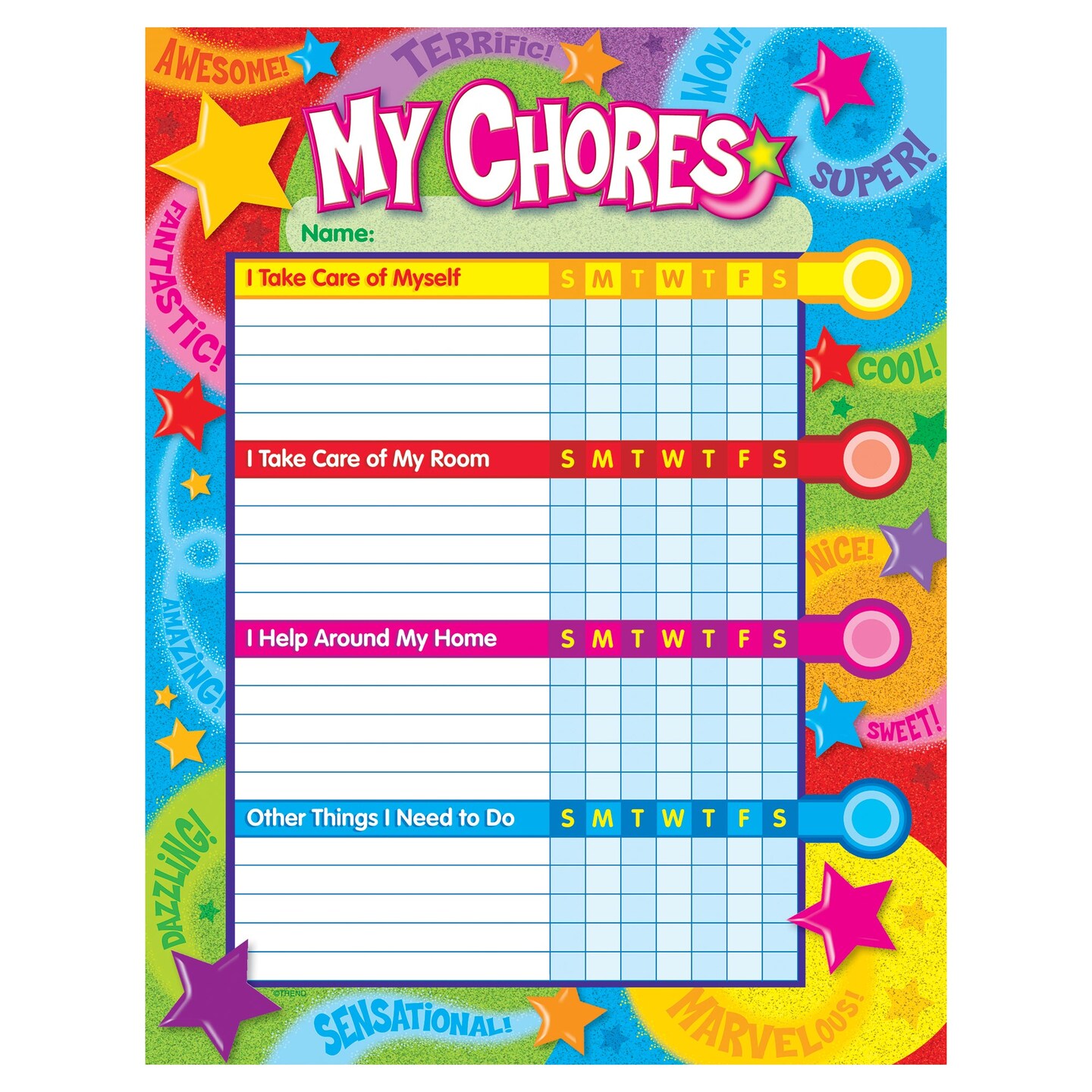Praise Words &#x27;n Stars Chore Charts, pad of 25