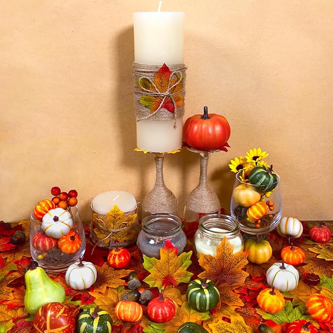 56 Pieces Assorted Mini Artificial Pumpkins Fall Harvest Pumpkins Foam Pumpkins Decorative Faux Pumpkins for Fall Weddings, Halloween, Autumn, Thanksgiving, Kitchen Table Bowl Filler D&#xE9;cor