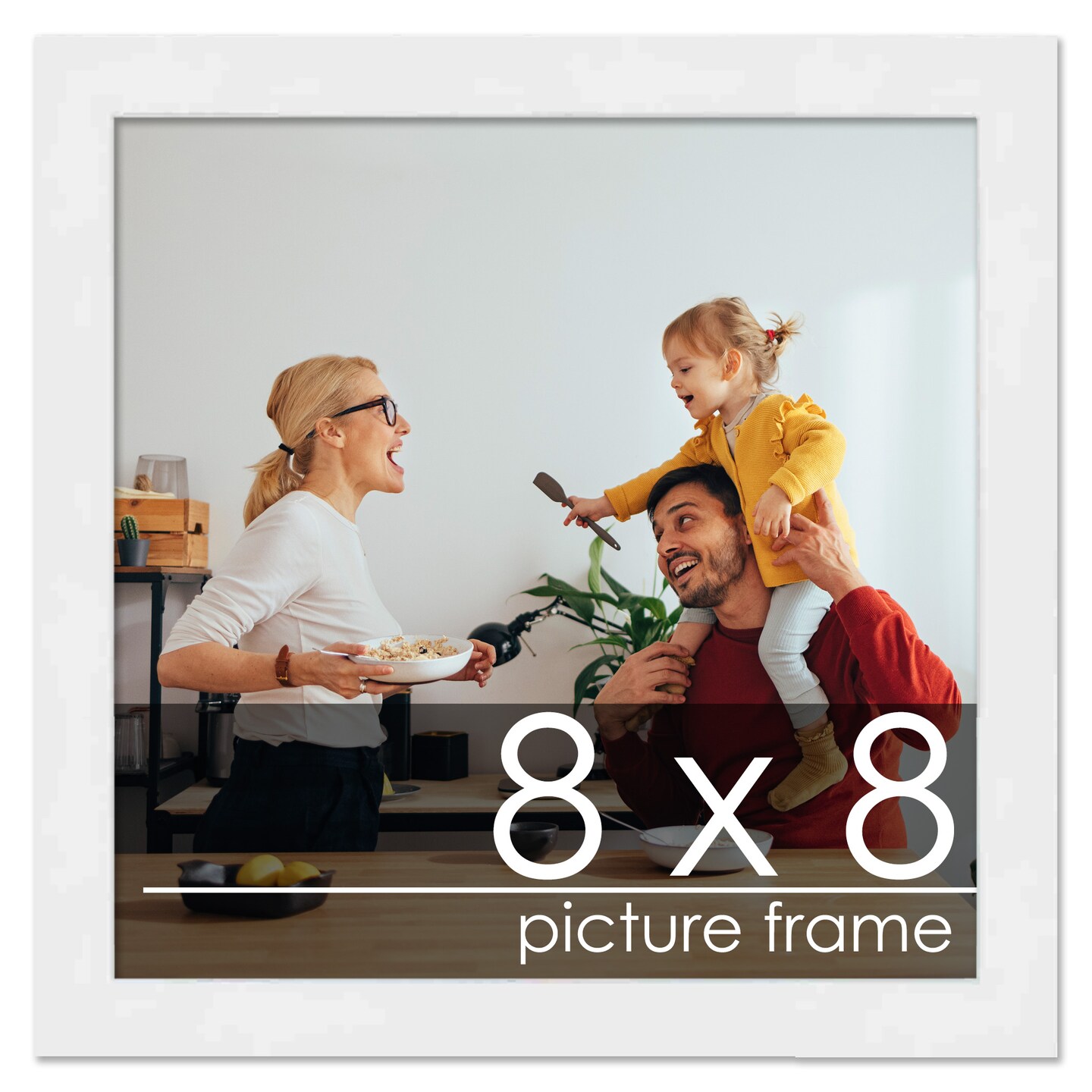 8x8 Solid Wood Picture Frame with UV-Resistant Acrylic &#x26; Acid-Free Backing, Available in 6 Finishes: Matte Black, Matte White, Metallic Bronze, Silver, Natural Wood Grain &#x26; Mahogany
