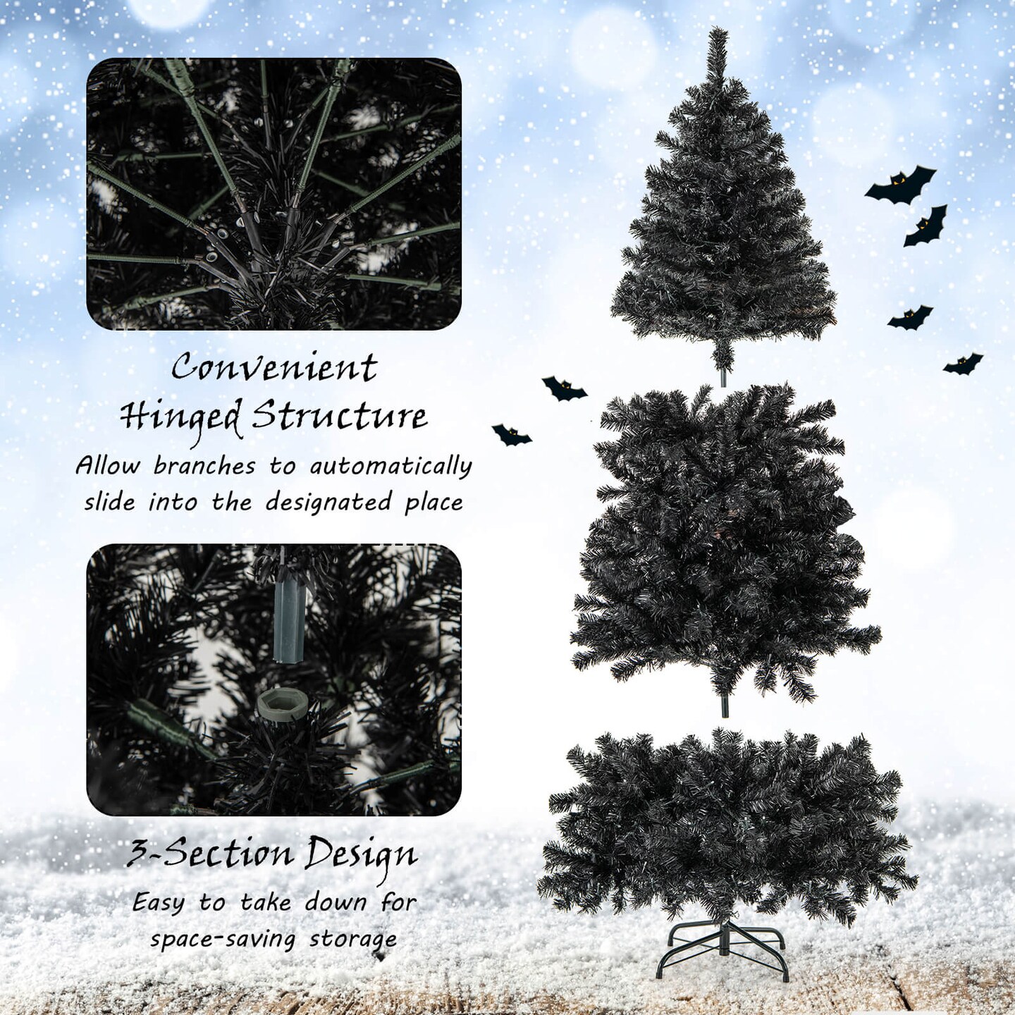 Costway 6/7 FT Artificial Halloween Christmas Tree with Bendable Top Section 726/1050 Branch Tips 260/340 Lights