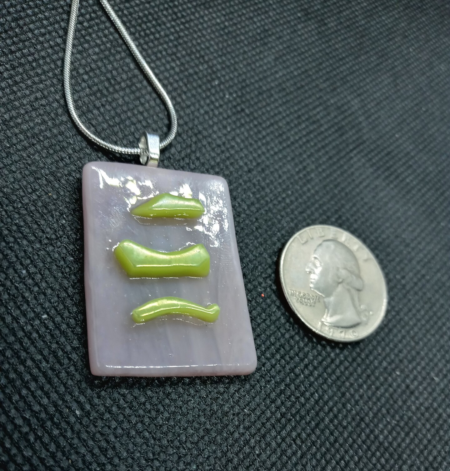 Fun festival style necklace Artisan handmade fused glass jewelry One of a kind pink green pendant Eye catching gift for art lovers - image8