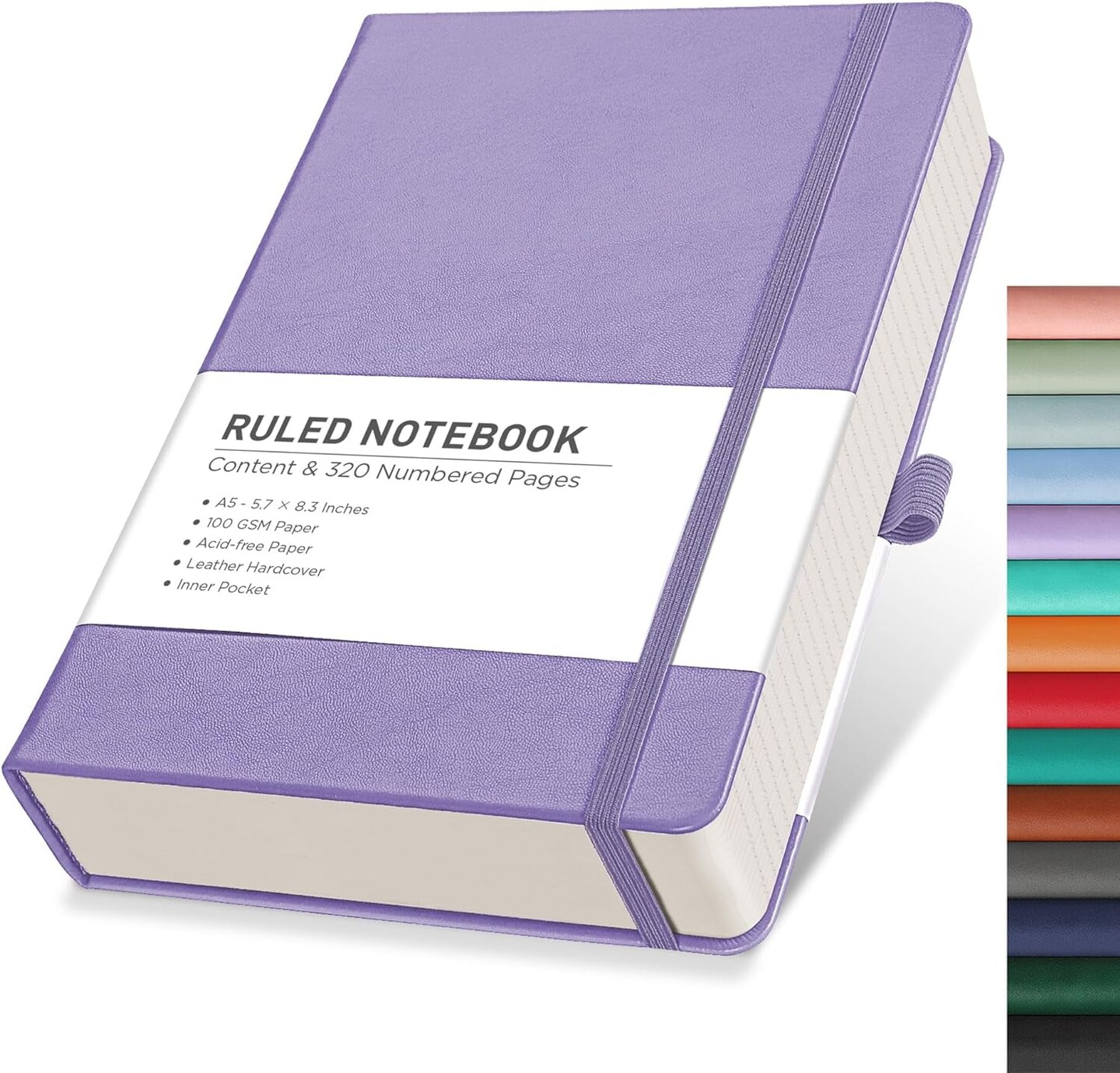 Notebook Journal - A5 College Ruled Notebook with 320 Numbered Pages, Journal for Women, Work, Writing, 100 GSM Acid-Free Paper, Leather Hardcover, Inner Pocket, 5.7&#x27;&#x27; &#xD7; 8.3&#x27;&#x27; (Purple)