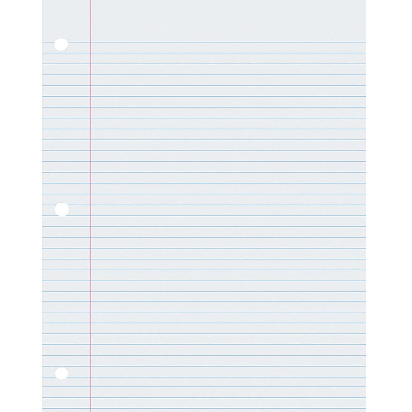 Composition Paper, White, 3-Hole Punched, Red Margin, 9/32" Ruled, 8-1/2" x 11", 500 Sheets