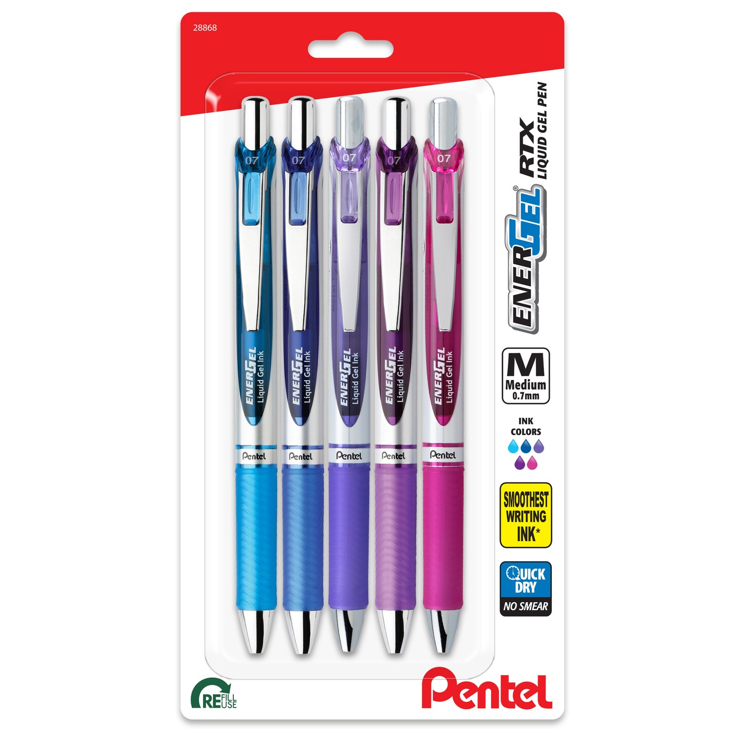 Pentel EnerGel RTX Retractable Liquid Gel Pens 0.7mm 5/Pkg