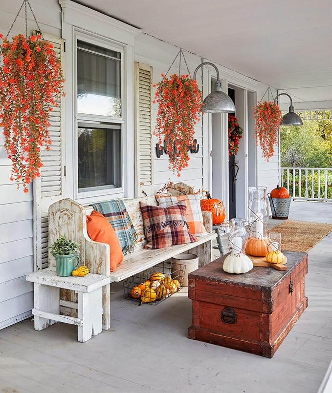 Fall Artificial Hanging Plants, Artificial Fall Flowers Faux Autumn Plants Faux Hanging Plants Artificial Plants Fake Plants for the Thanksgiving Indoor Outdoor House Wedding Garden Party (Salmon)