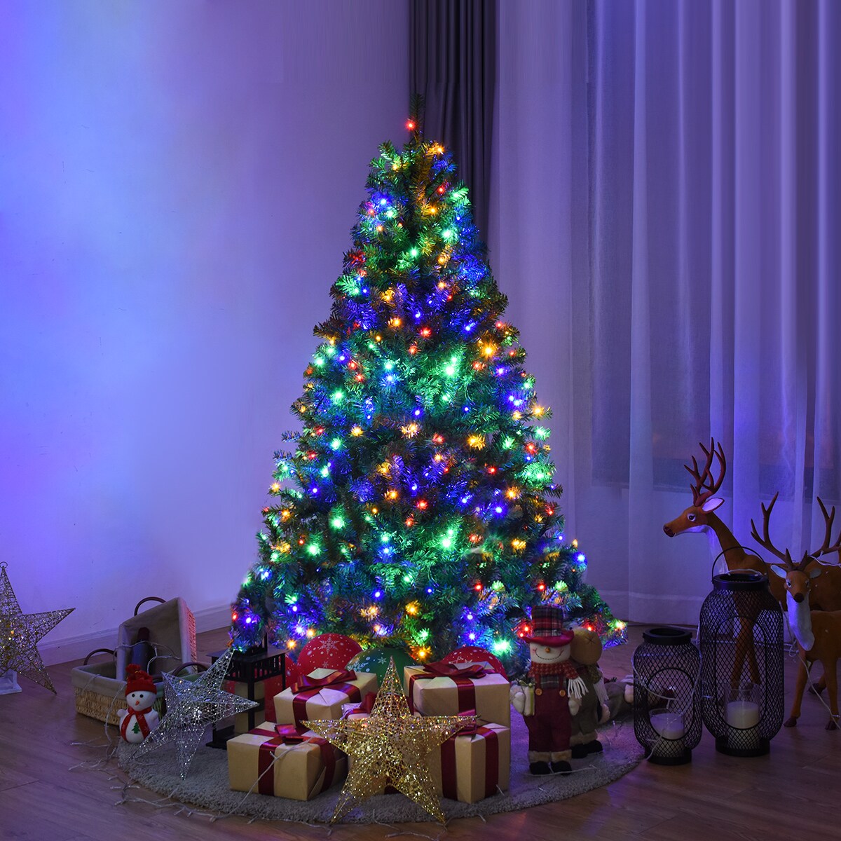 Costway 4/5/6/7/8/9 Ft Pre-Lit Artificial Christmas Tree Hinged 100/150/350/500/750/1000 LED Lights