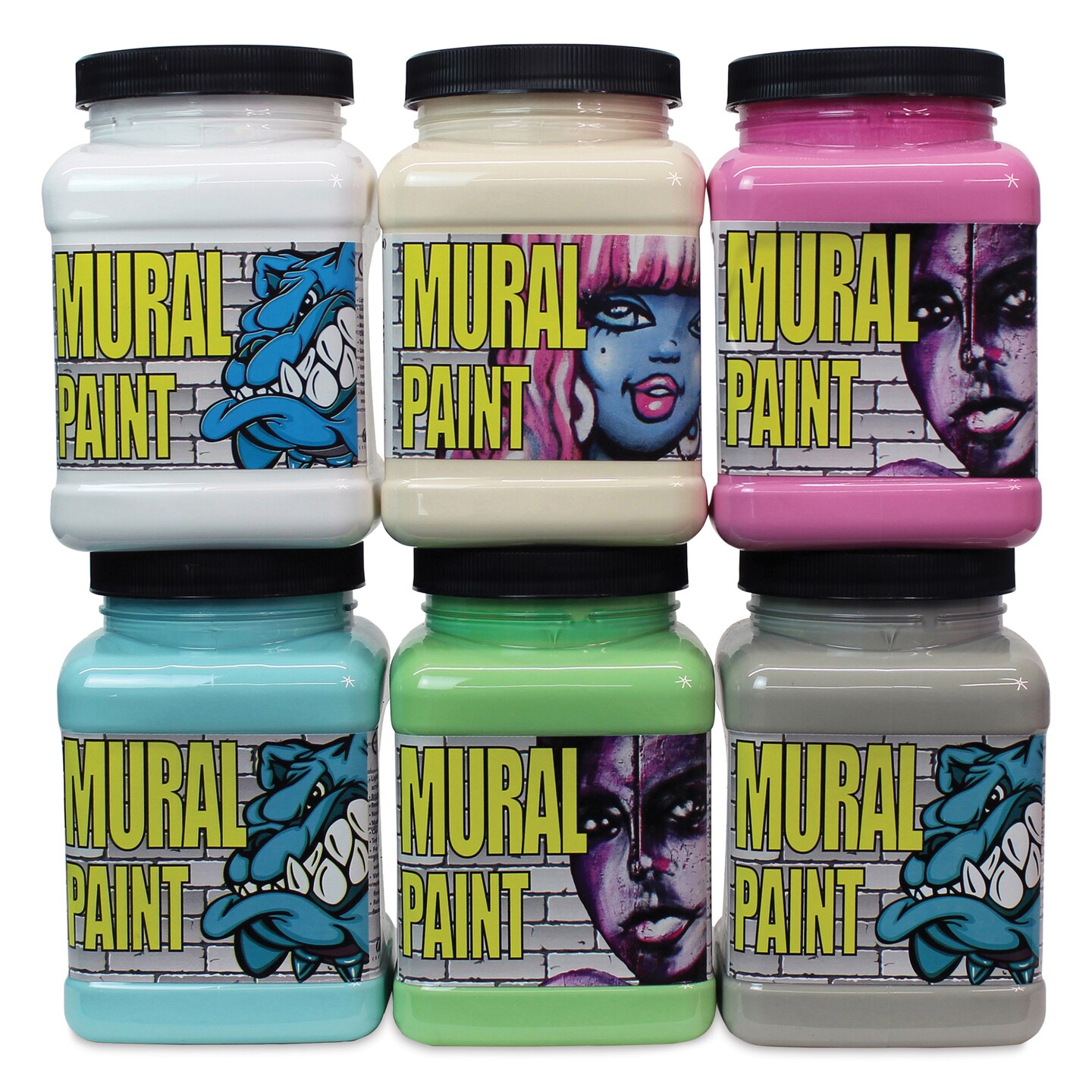 Chroma Acrylic Mural Paints - Muted Colors, Set of 6, 16 oz jar