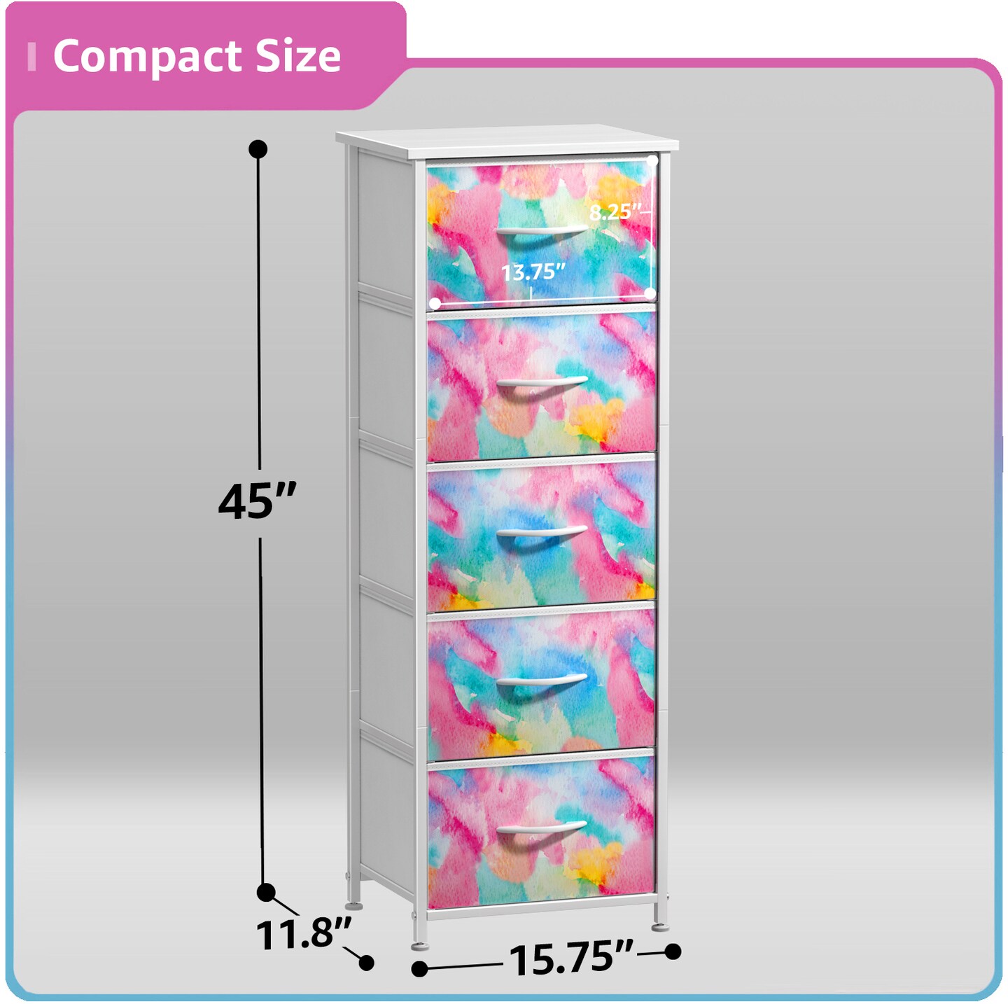 Sorbus Narrow 5 Drawers Nightstand with Steel Frame, Wood Top, Easy Pull Fabric Bins for Home, Bedroom, Office & Dorm