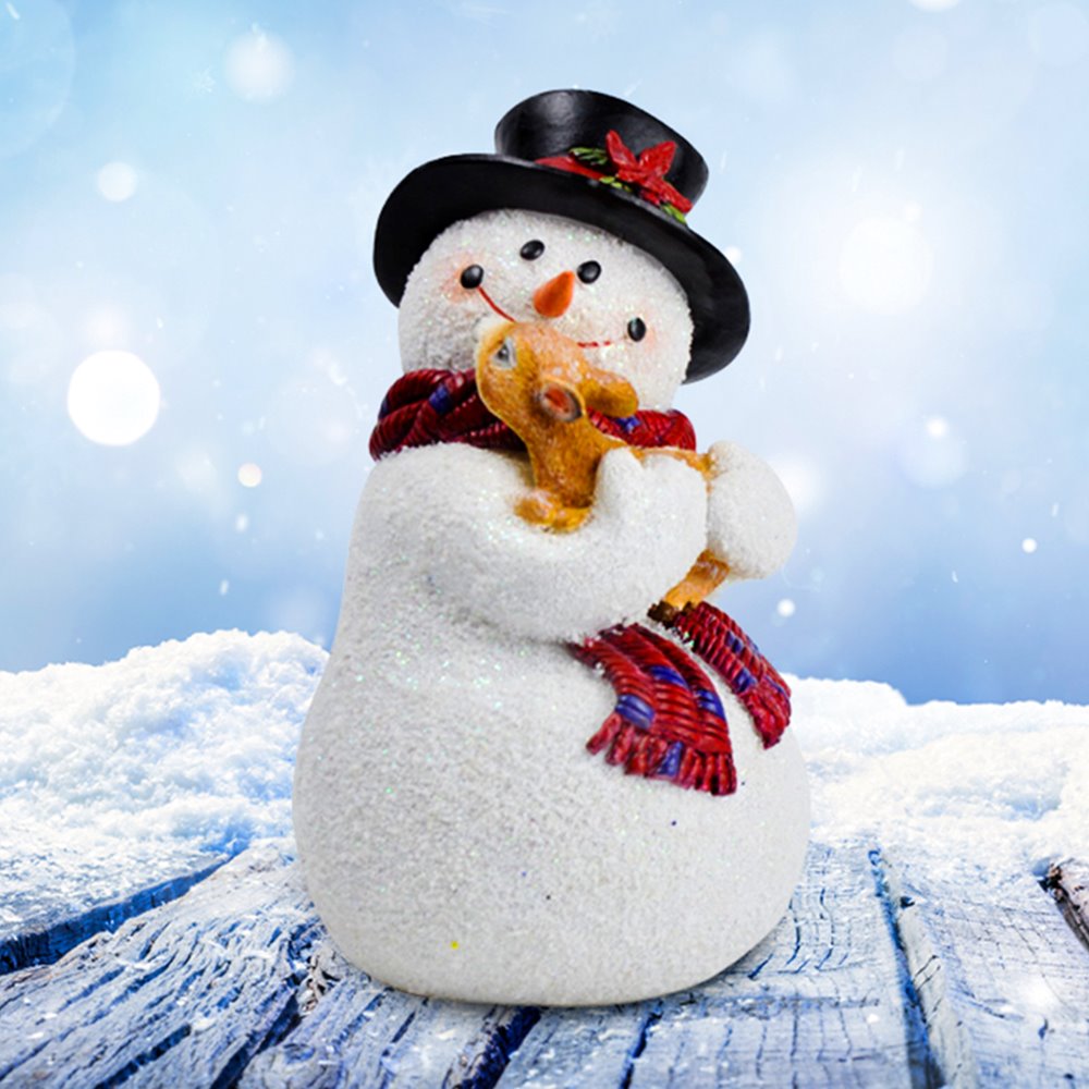 Enchanting Snowman and Fawn Home Holiday Decoration, 8&#x22; Tall Winter Woodland Deer Figurine
