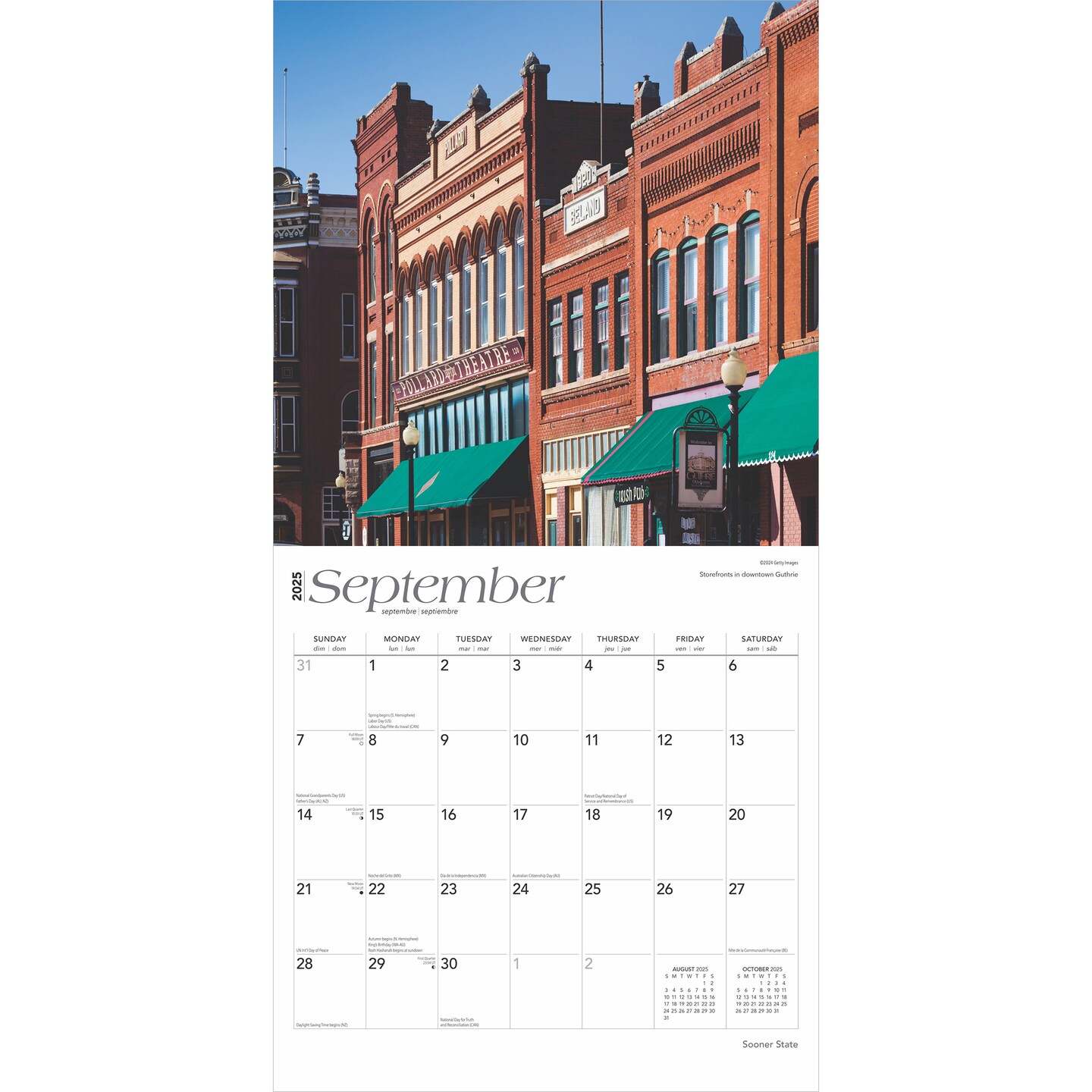 Sooner State | Oklahoma Places | 2025 12 x 24 Inch Monthly Square Wall Calendar | Plastic-Free | BrownTrout | USA United States of America Southwest State Nature