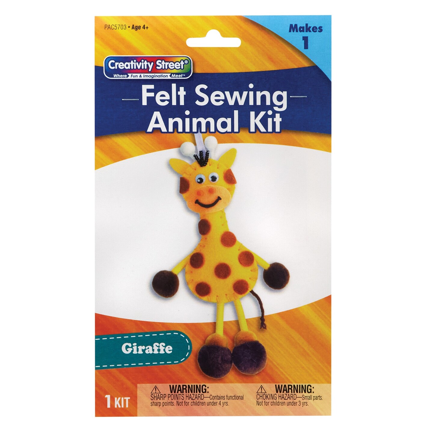 Felt Sewing Animal Kit, Giraffe, 6&#x22; x 11&#x22; x 0.75&#x22;, 1 Kit