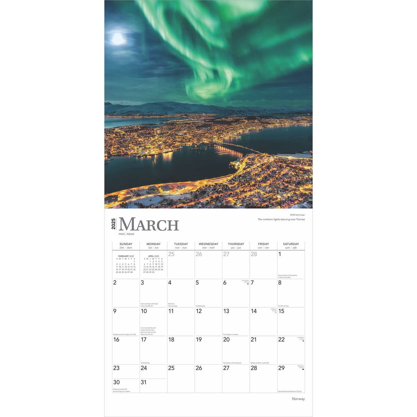 Norway | 2025 12 x 24 Inch Monthly Square Wall Calendar | Plastic-Free | BrownTrout | Travel Europe Scandinavian Fjords