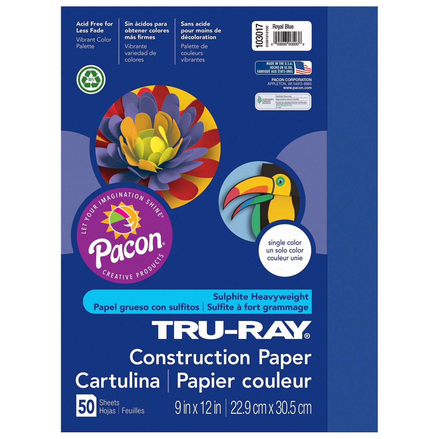 Construction Paper, Royal Blue, 9&#x22; x 12&#x22;, 50 Sheets