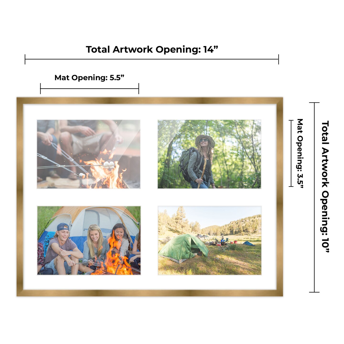 Metallic Gold Bronze Finish Collage Frame White Mat, 20 Frame Sizes