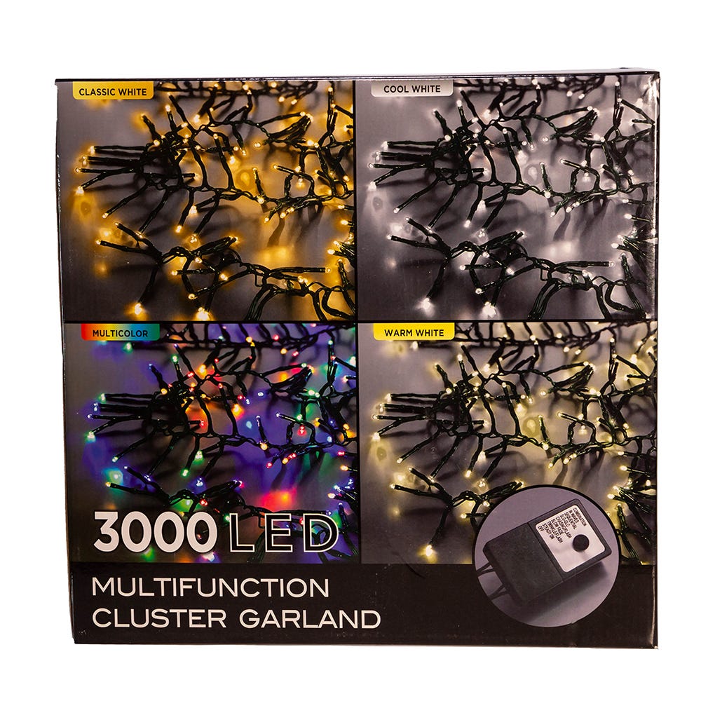 Kurt Adler 3000-Light 98-Foot Cluster Garland with Multi-Color LED Lights