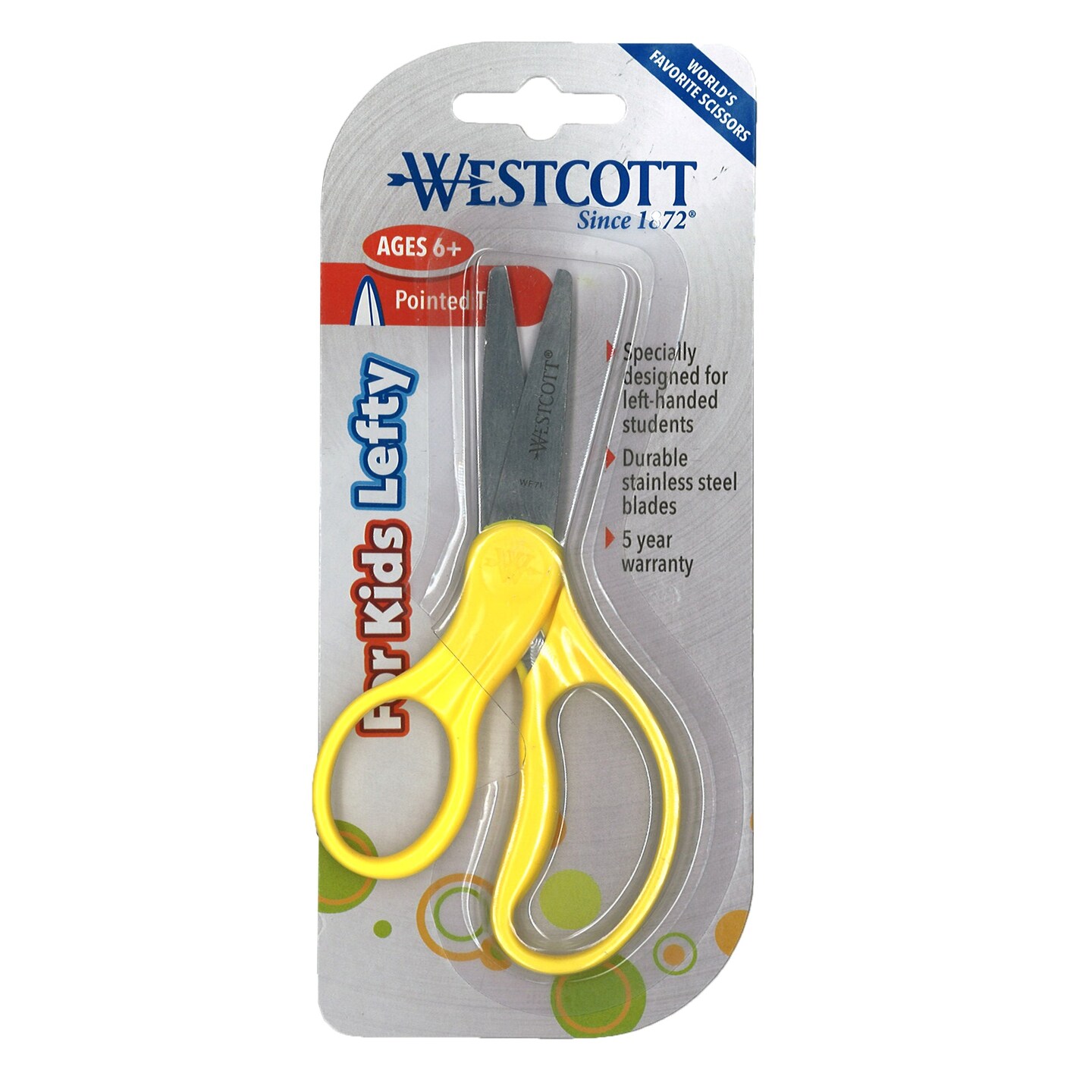 School Left-Handed Kids Scissors, Assorted Colors, 5&#x22; Pointed