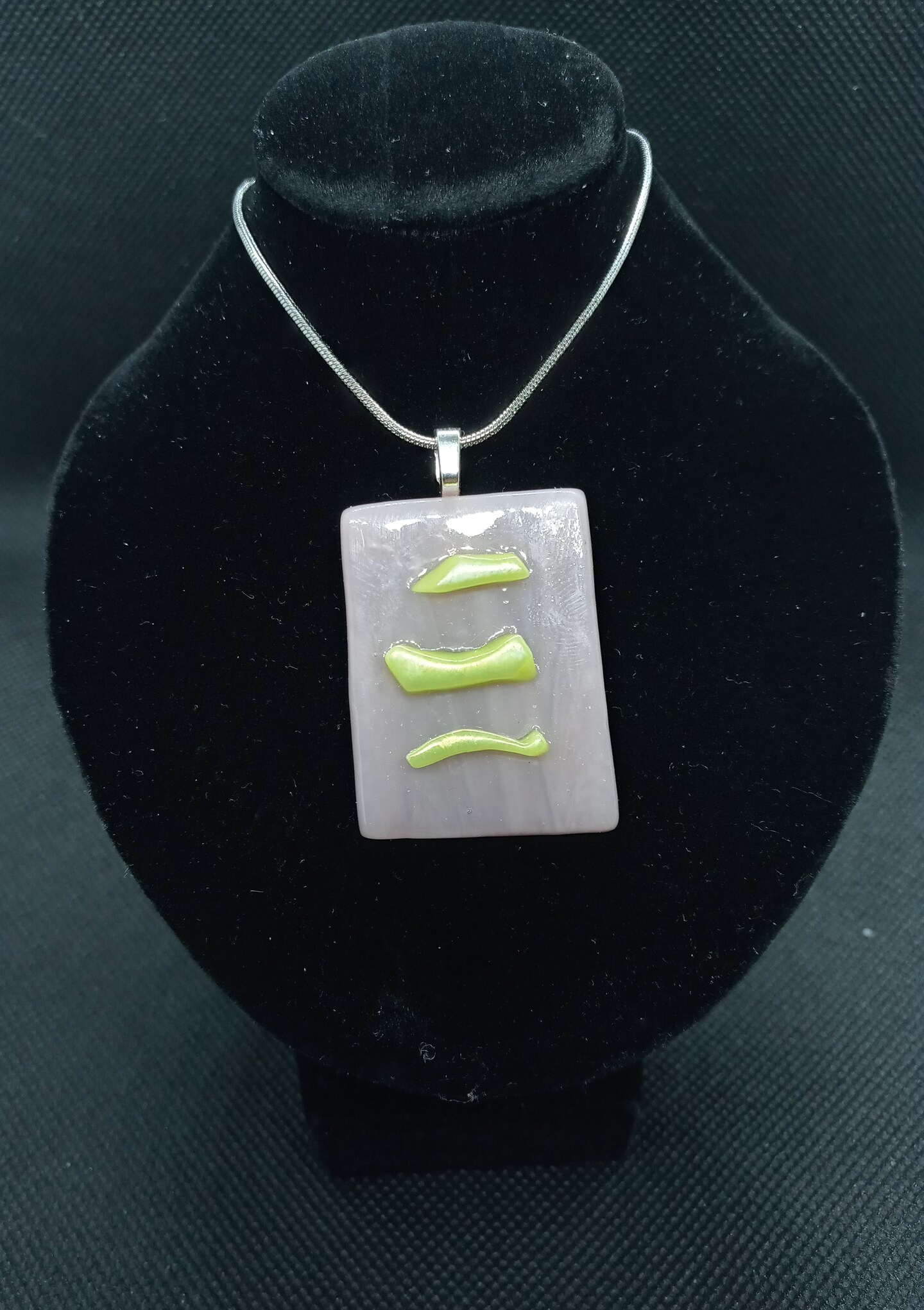 Fun festival style necklace Artisan handmade fused glass jewelry One of a kind pink green pendant Eye catching gift for art lovers product 3