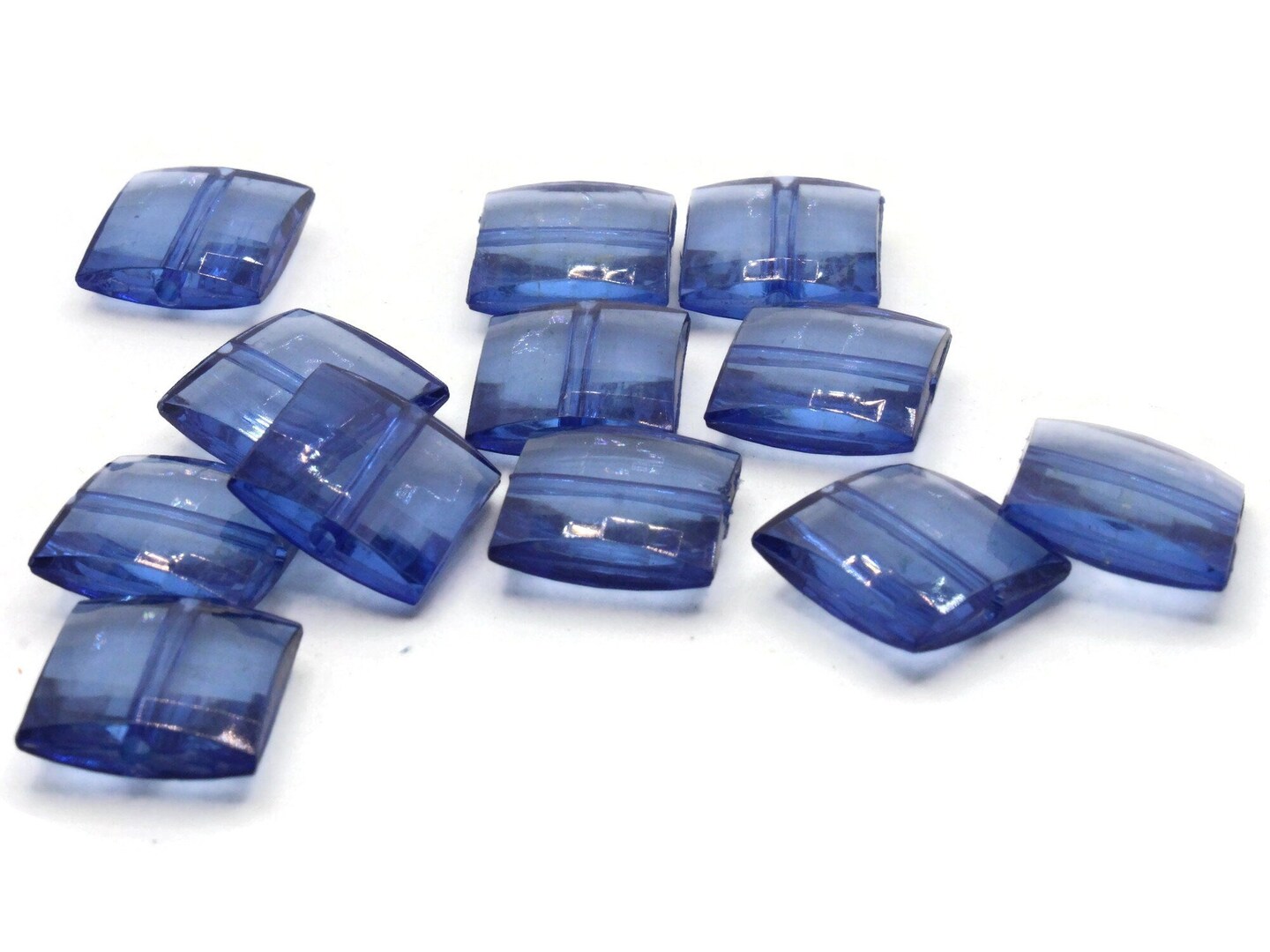 12 16mm Blue Acrylic Gems Faceted Square Jewel Beads