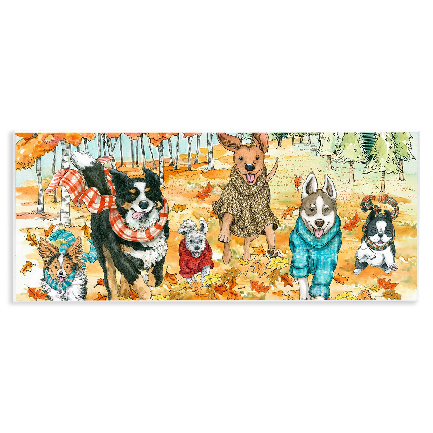 Stupell Industries Autumn Dog Park Animals Running Wall Plaque Art