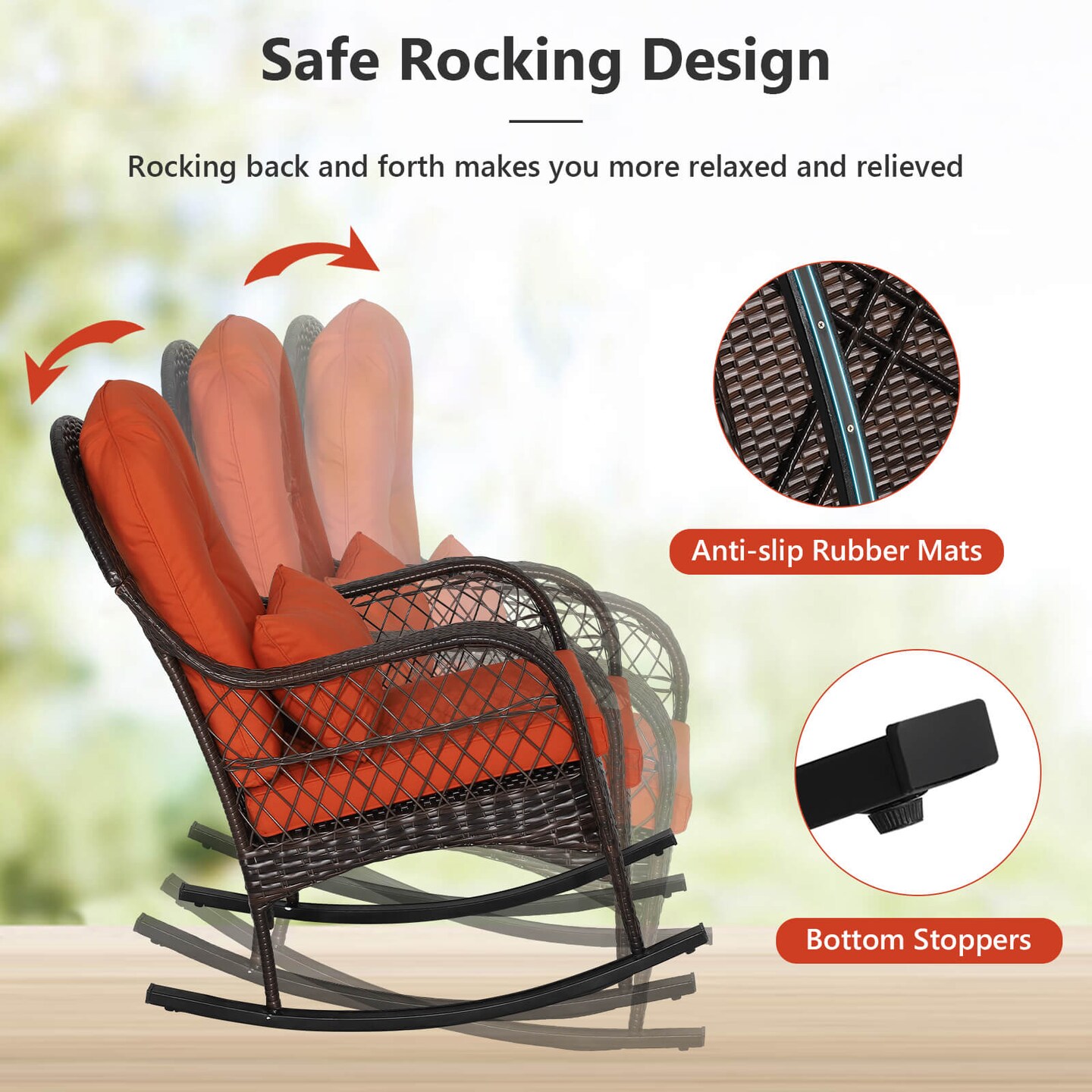 Costway 2PCS Patio Wicker Rocking Chair W/Seat Back Cushions &#x26; Lumbar Pillow Balcony