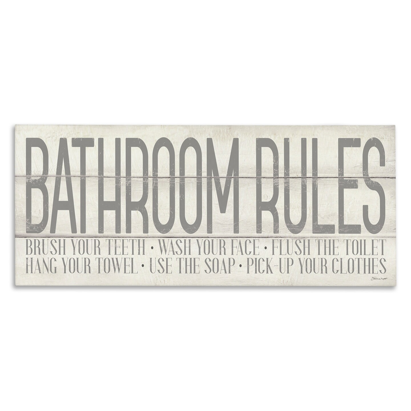 Stupell Industries Planked Style Bathroom Rules Canvas Wall Art