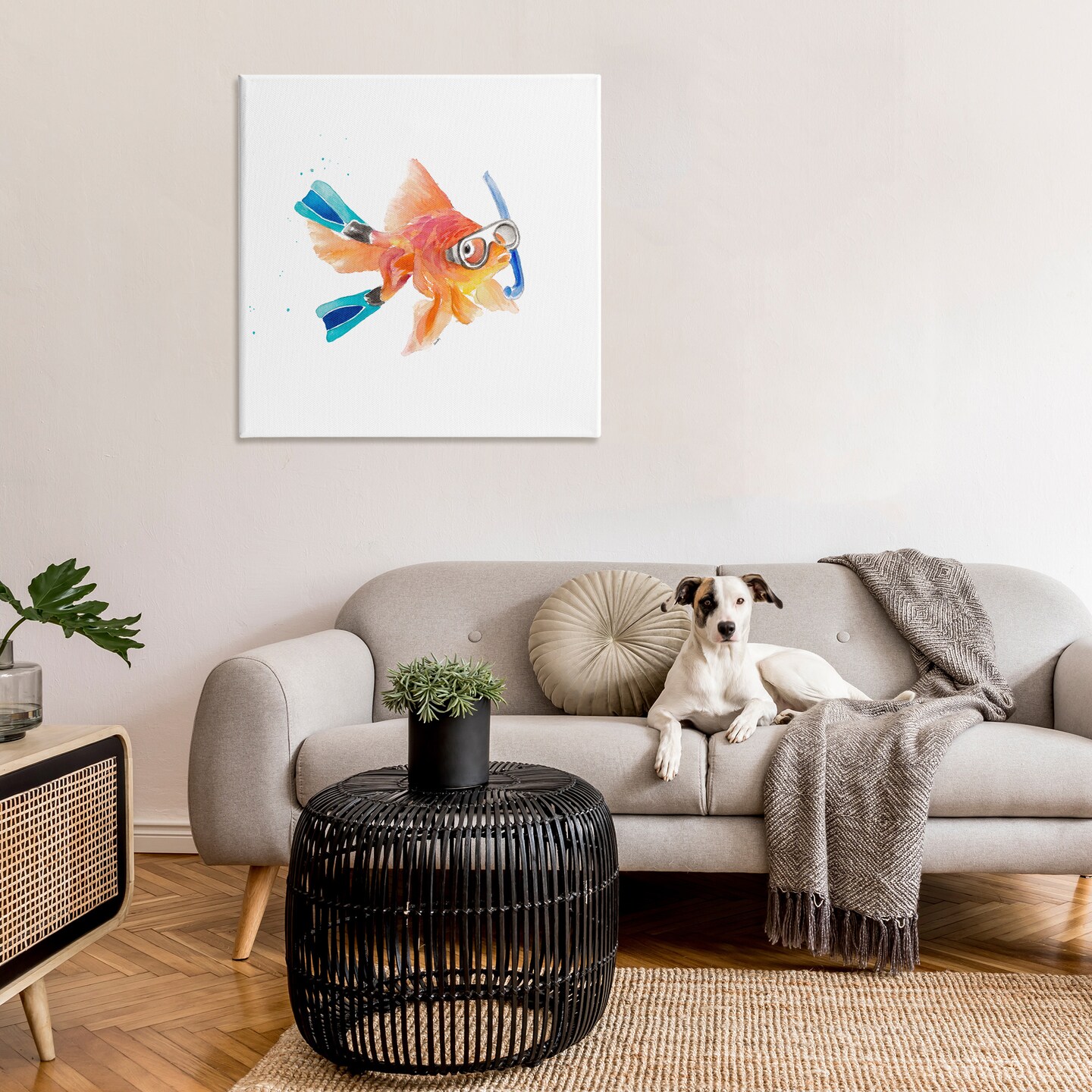 Stupell Industries Goldfish Pet Snorkel Gear Canvas Wall Art