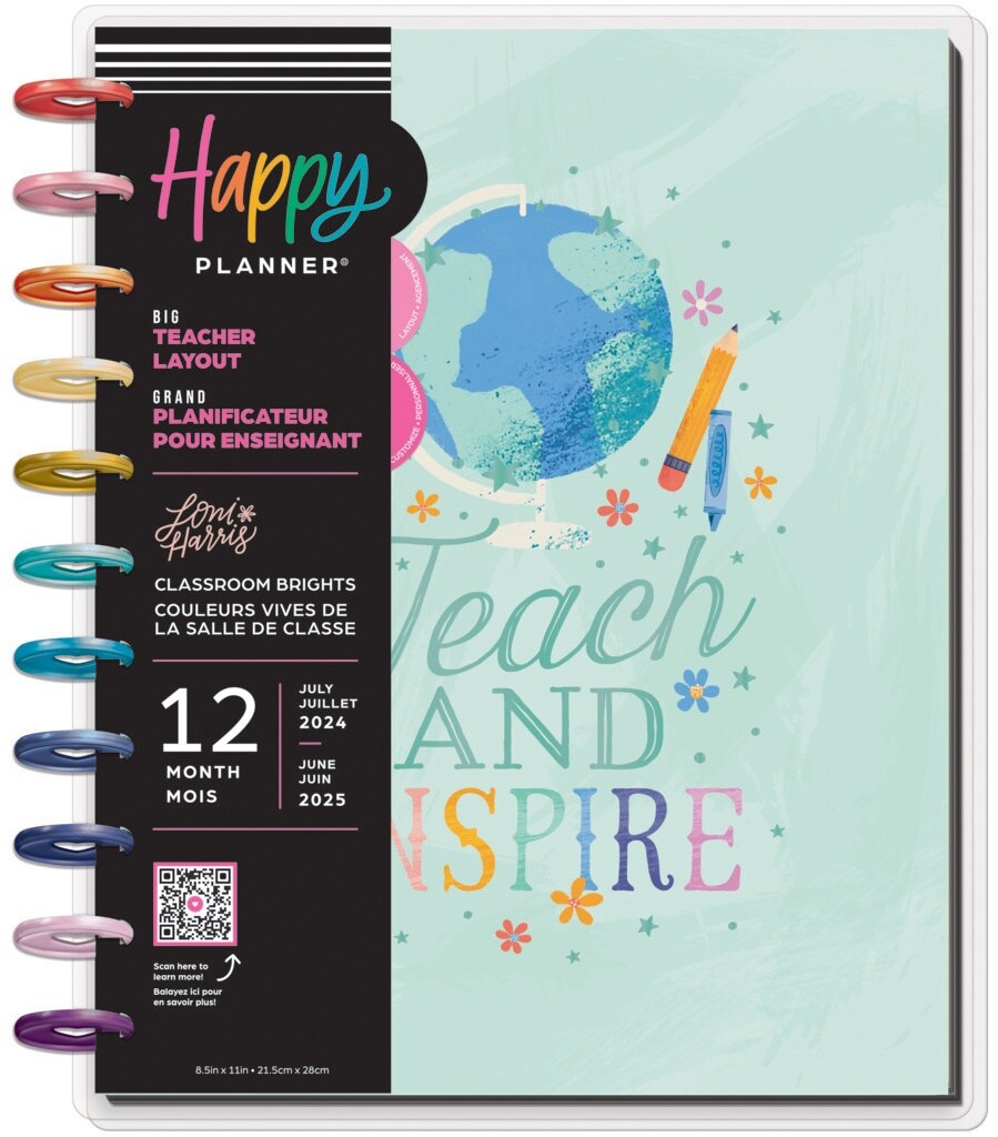 Happy Planner Big 12- Month Teacher Planner-Classroom Brights; July '24 - June '25