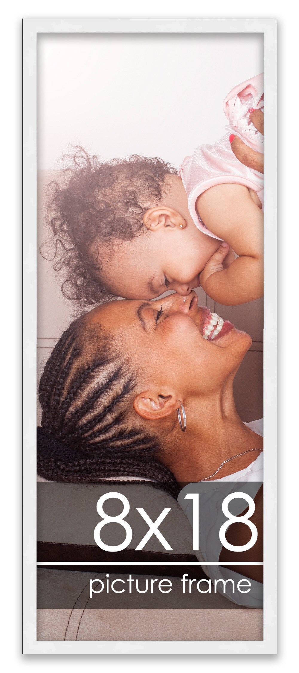 8x18 White Wood Picture Frame - UV Acrylic, Foam Board Backing, Hanging Hardware