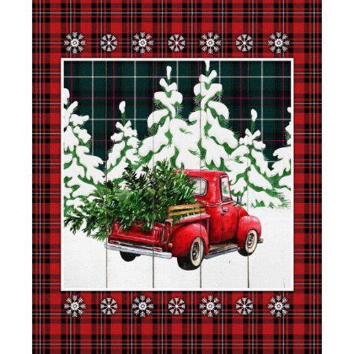 Springs Creative Over the River Red Truck Christmas Panel 36&#x22; Cotton Fabric by the Panel