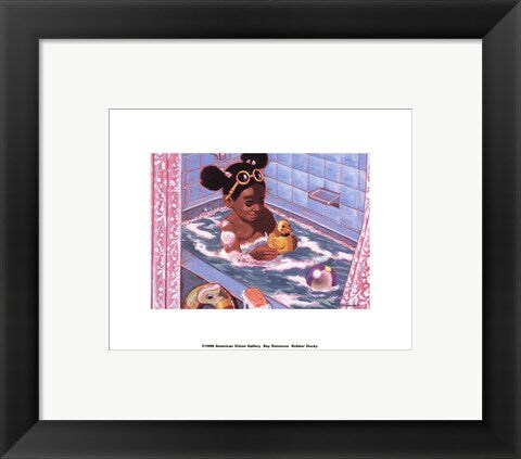 Framed Art Rubber Ducky by Ray Simmons - Whimsical Bath Decor 8x8 inch