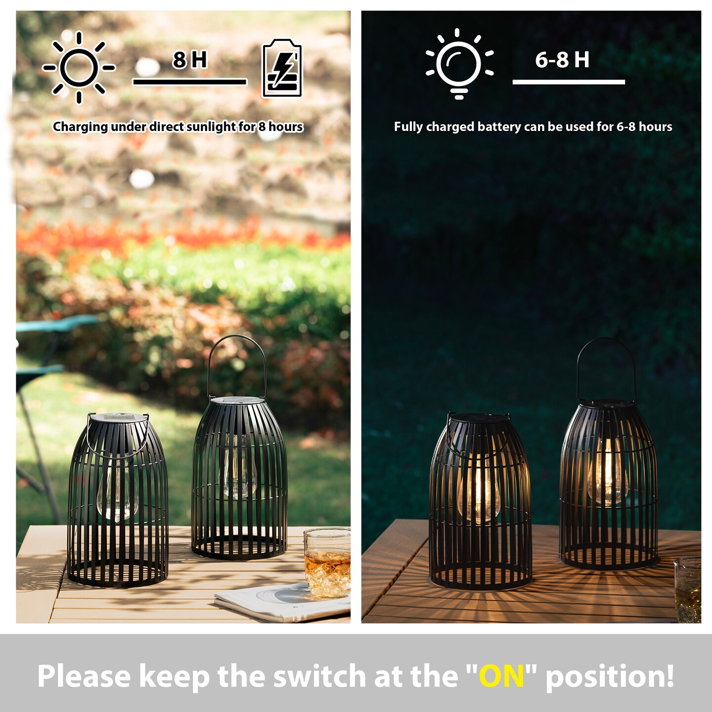 Set of 2/4 9.75"H Metal Solar Powered Edison Bulb Outdoor Hanging Lantern