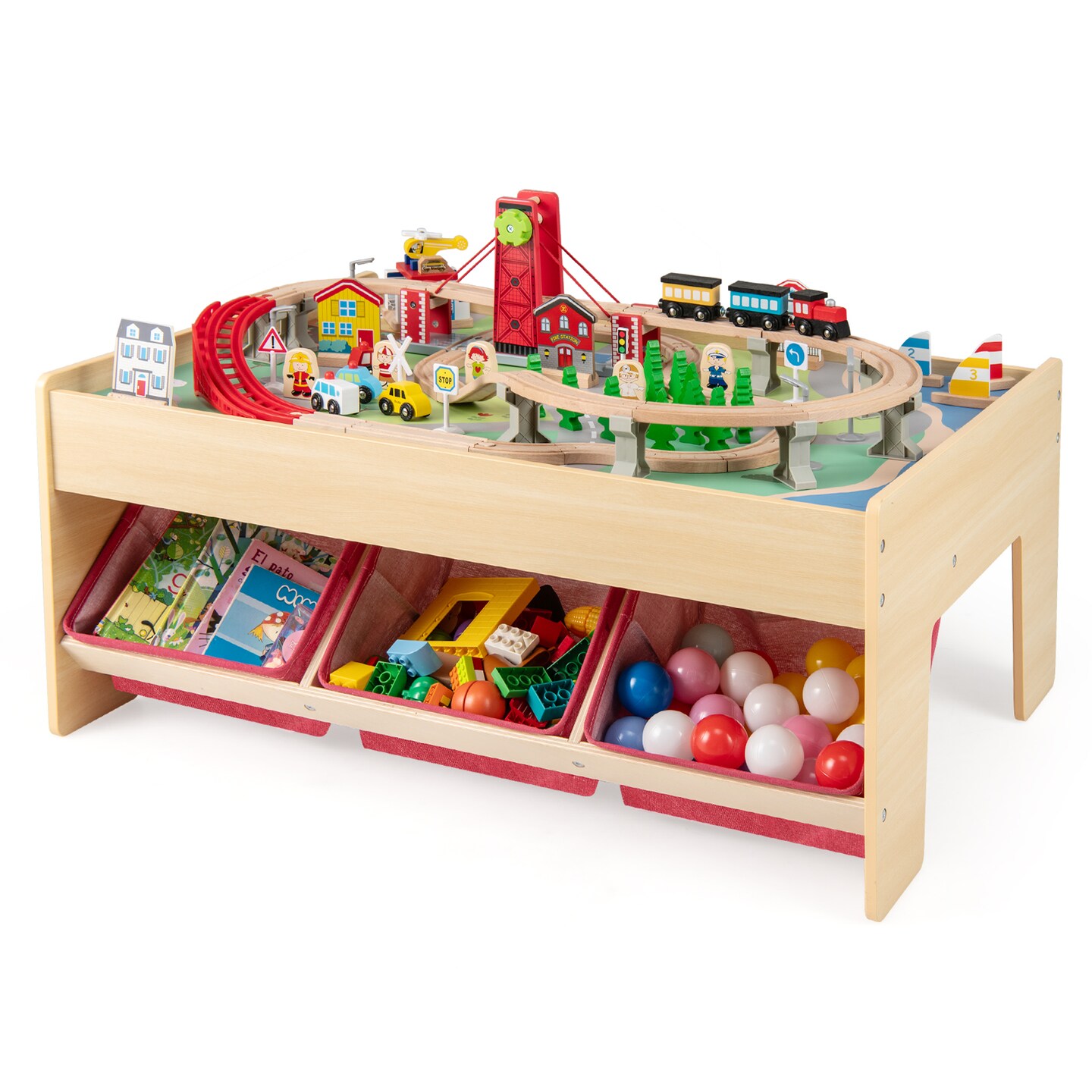 Multipurpose Kids Wooden Train Table with 2 Reversible Tabletops