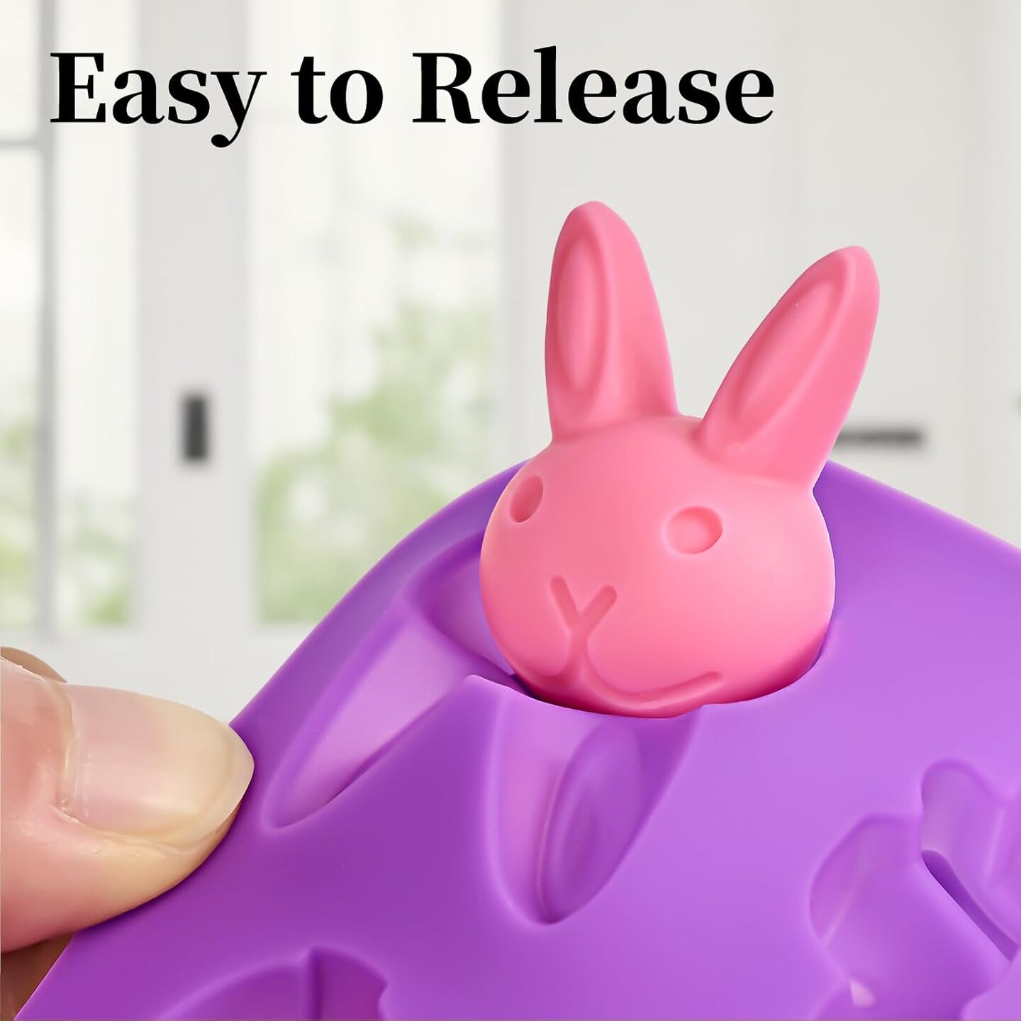 Easter Silicone Chocolate Molds, 4 Packs Egg Rabbit Bunny Shaped Candy Mold Non Stick Baking Pan for DIY Chocolate, Fondant, Gummy, Jelly, Hot Chocolate Bomb, Cake Topper