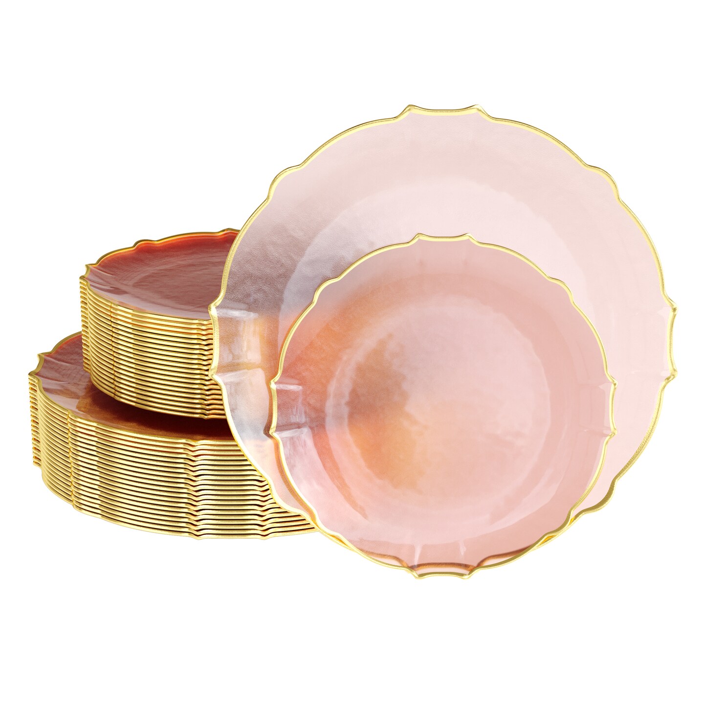 Trendables Plastic Plates for Party Fancy Plastic Dinner Plates For Guest 7.5 inch Dessert Plates & 10 Inch Thin Delicate Disposable Dinnerware Charger Plate Set