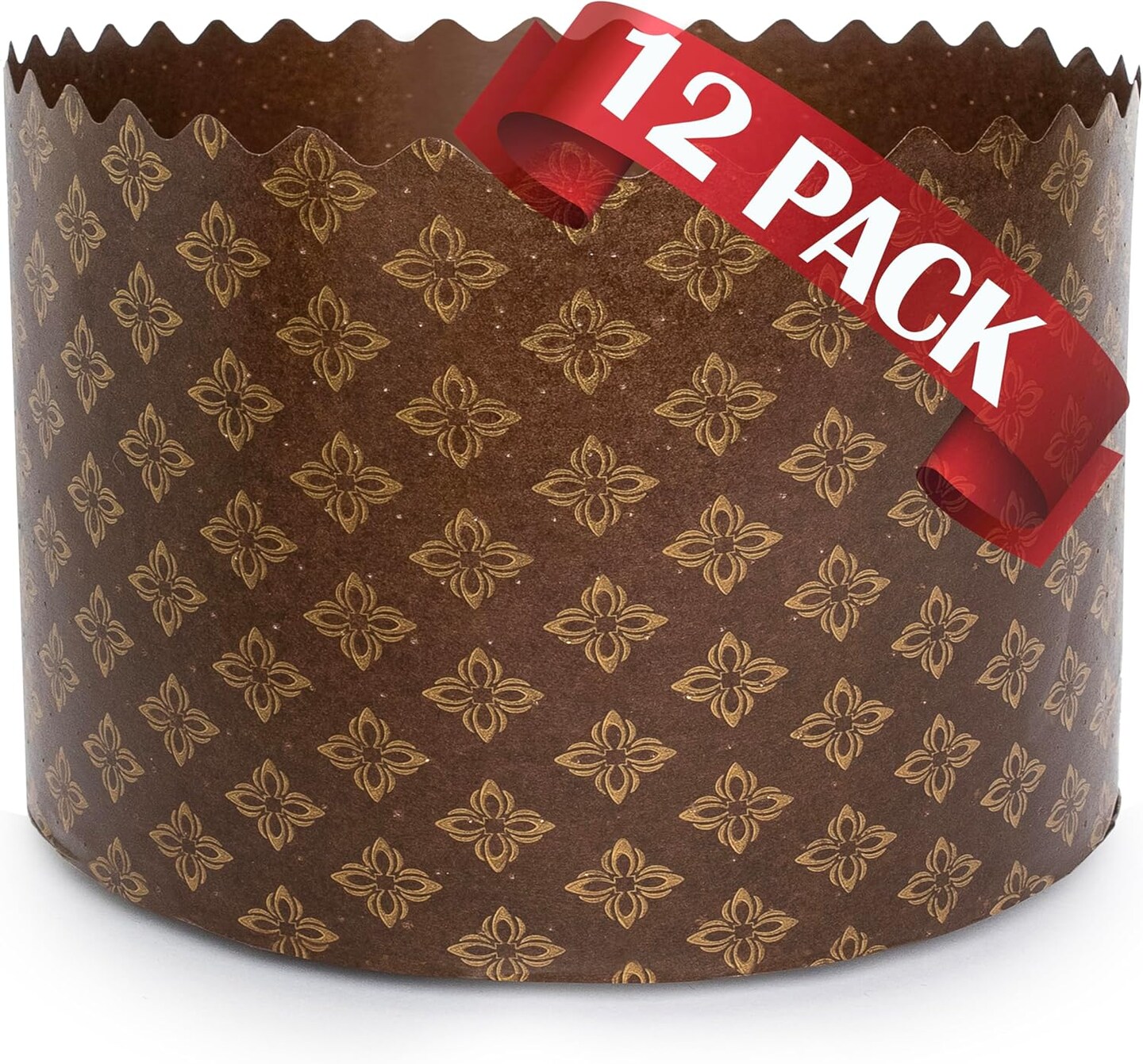 15 oz Kulich Mold Easter Bread Forms |12 pack| Bread Paper Paska Large Brown Non Stick Panettone Baking Molds Universal - Brown Design W 5.1 x H 3.35-In