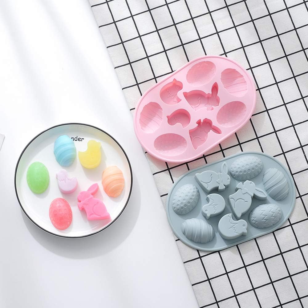 2 Pack Easter Rabbit Bunny Egg Silicone Molds, 3D Easter-theme Baking Mould Tray DIY Baking Tool for Chocolate Cake Dessert Candy Mousse Pastry Soap