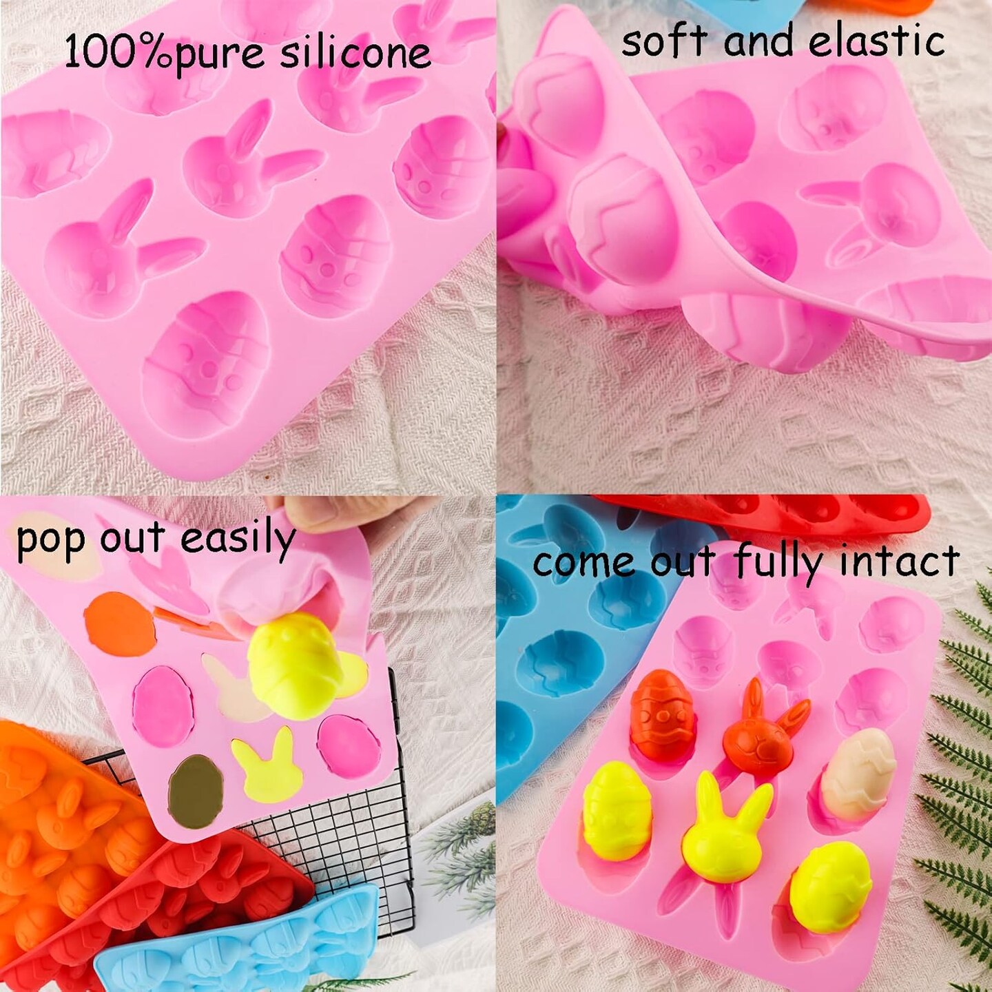 Easter Egg Silicone Bunny Silicon Molds for Chocolate 4 Packs Egg Shaped Mold Baking Pan Resin Cake Chocolate Mold Silicone Candy Pan for Easter Party