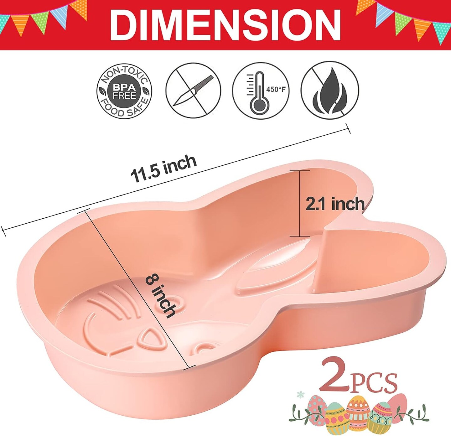 Bunny Mold 2 Pack Silicone Bunny Cake Pan, Children&#x27;s Day Rabbit Cake Baking Pan Large Breakable Bunny Chocolate Molds Cute Silicone Cake Trays for Baby Shower Birthday