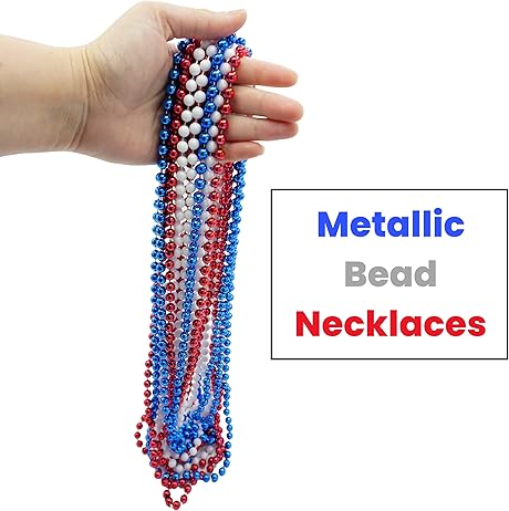 4E&#x27;s Novelty 72 PackNecklace Necklace&#x2013; Red White and Blue Necklace for 4th of July Accessories
