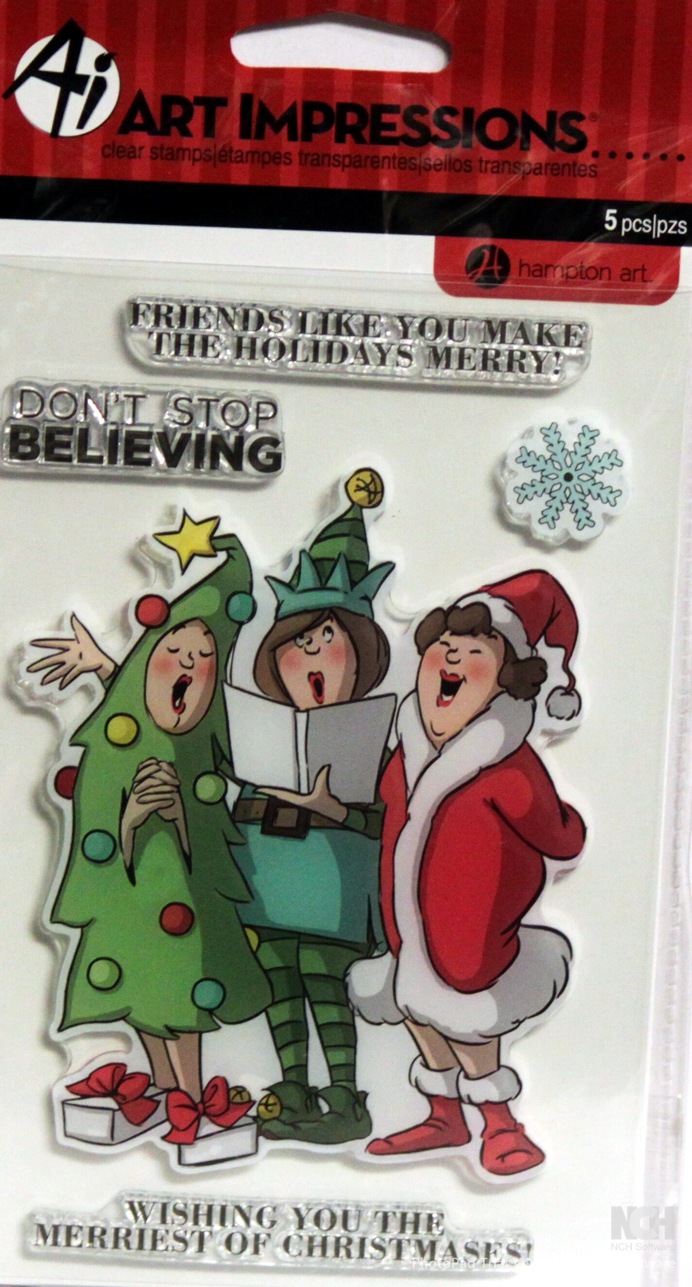 Art Impressions Don&#x27;t Stop Believing Christmas Clear Cling Stamps Set