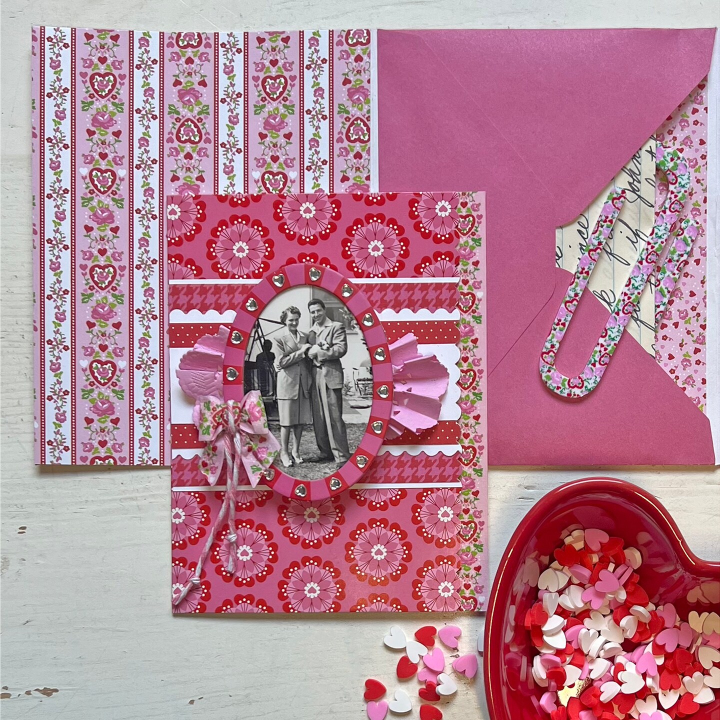 Red, Pink, &#x26; White Clay Hearts Confetti In A Jar Everett Rd. by Cathe Holden