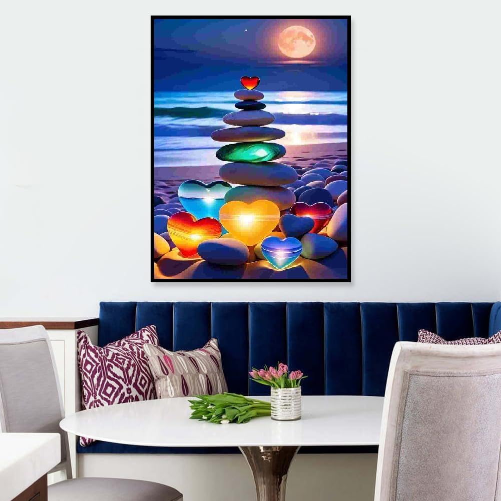 Beach Love Diamond Painting Kits for Adults, 5D Sea Stone Diamond Art Kits for Beginners