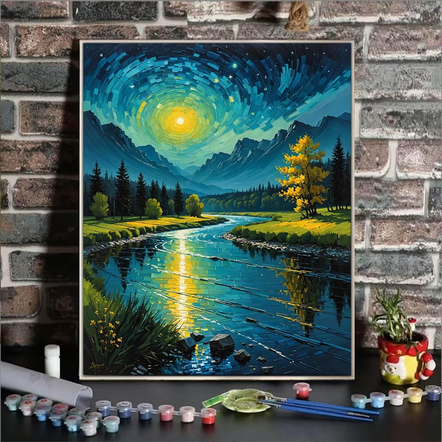 Mountain Tree Oil Painting Kit Adults&#x27; Paint-By-Number Kits,16x20 Inch