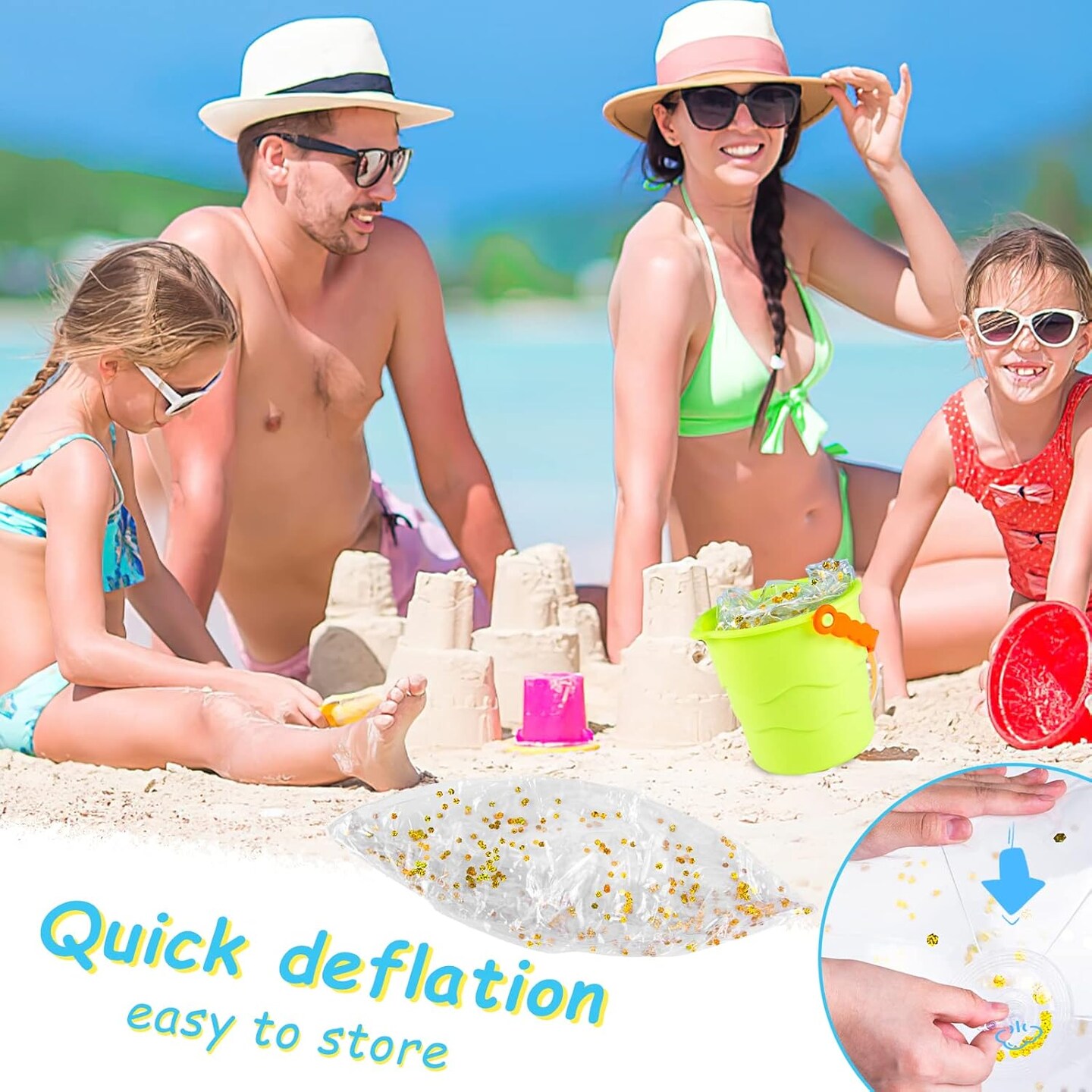 2PCS 16 Inch Summer Glitter Beach Balls (Transparent)