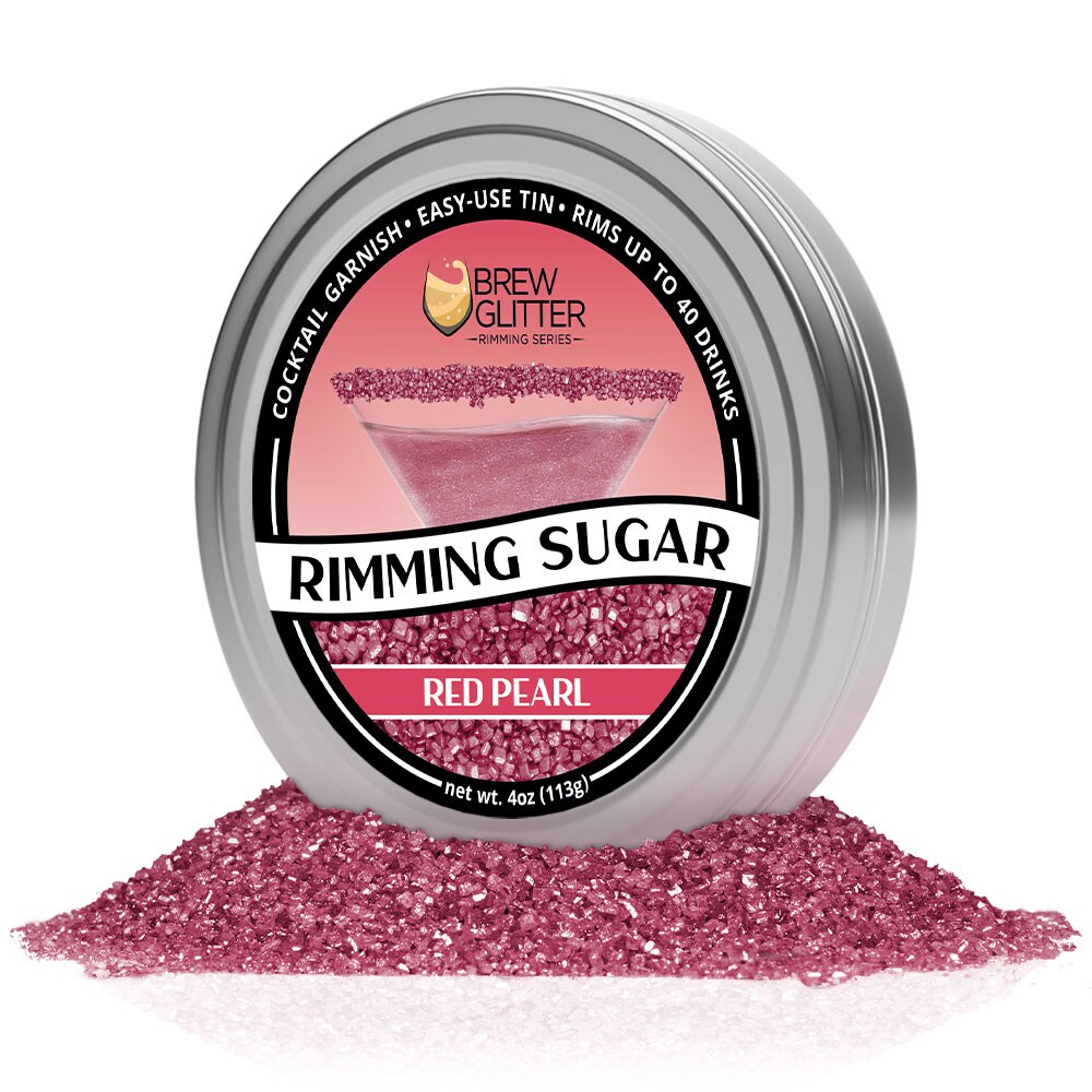 Brew Glitter - Red Pearl Rimming Sugar (4oz, 1x Bar Tin) Cocktail Garnish for Mixed Drinks &#x26; Refreshments