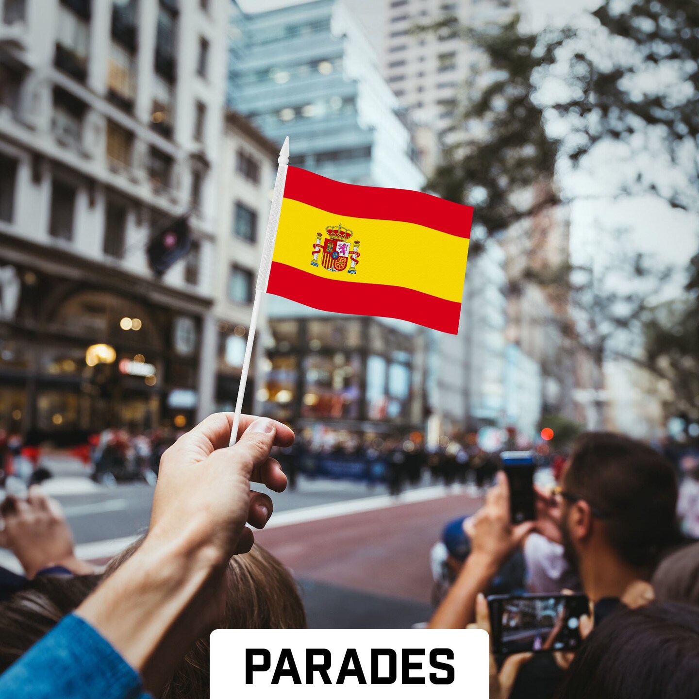 G128 12 Pack Handheld Spain Spanish Stick Flags | 4x6 In | Printed 150D Polyester, Country Flag, Solid Plastic Stick, Spear White Tip